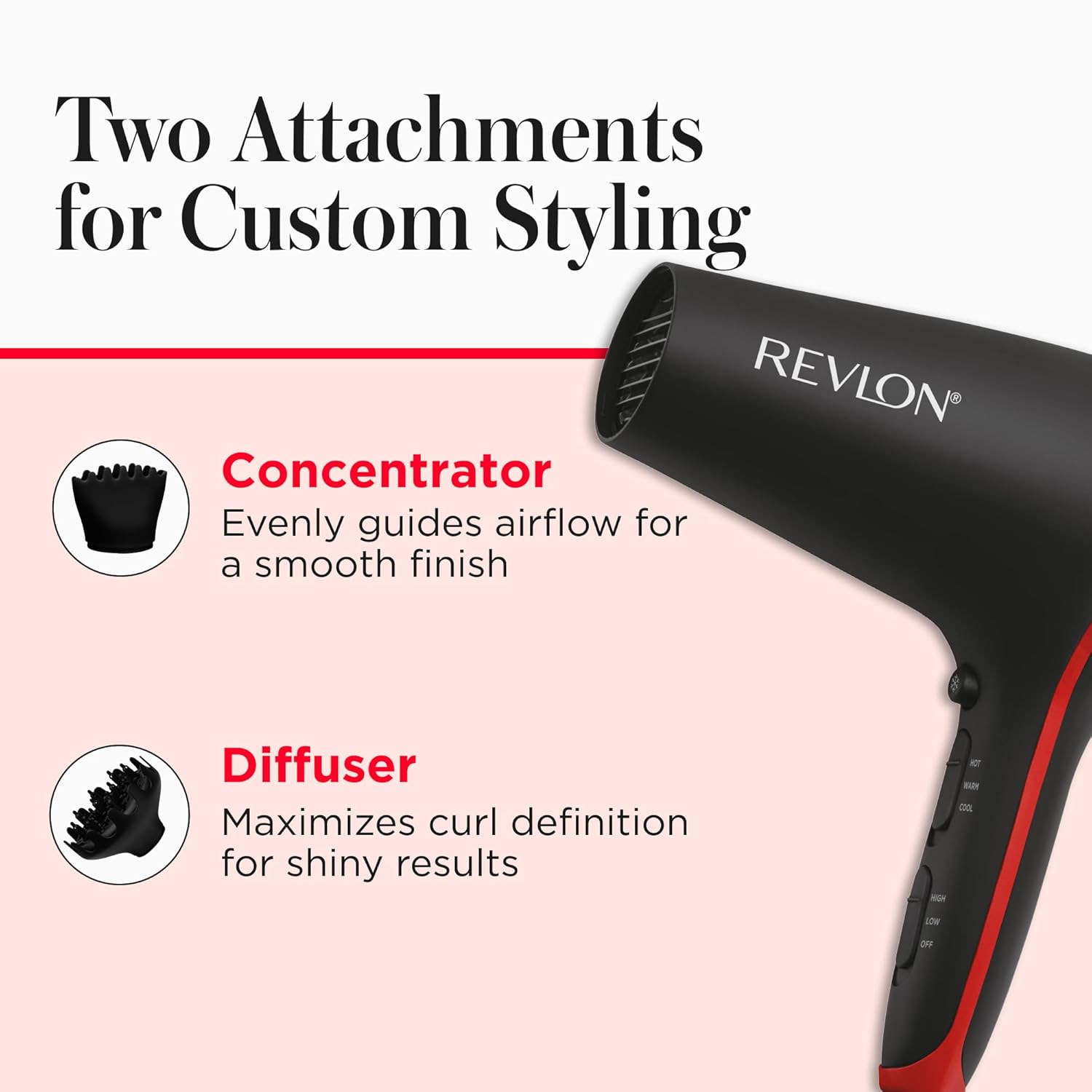 REVLON SmoothStay Coconut Oil Infused Hair Dryer with Diffuser, Blow Dryer with Diffuser and Concentrator Attachment, for Shinier, Smoother, Salon-Quality Hair - Image 5