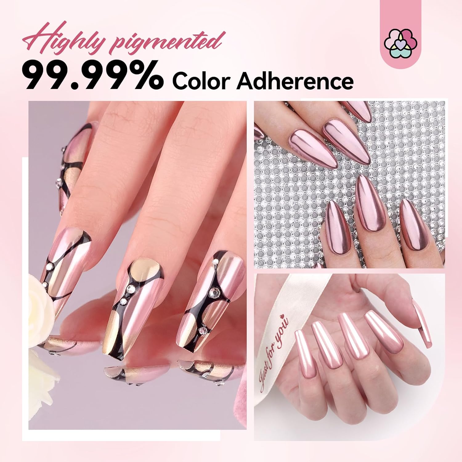 SAVILAND Rose Gold Chrome Nail Powder - 1g Metallic Mirror Effect Rose Gold Chrome Powder for Nails, Professional Gel Polish Chrome Powder Nail Glitter Manicure Pigment for Nail Art Design Home DIY - Image 2