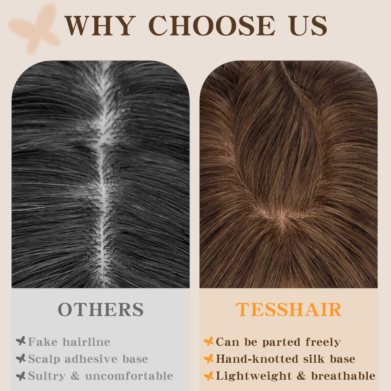 Human Hair Topper for Women No Bangs, 100% Remy Toppers Hair Pieces for Women,150% Density, No Tangle & Smooth, 10 Inch #Dark Brown - Image 2