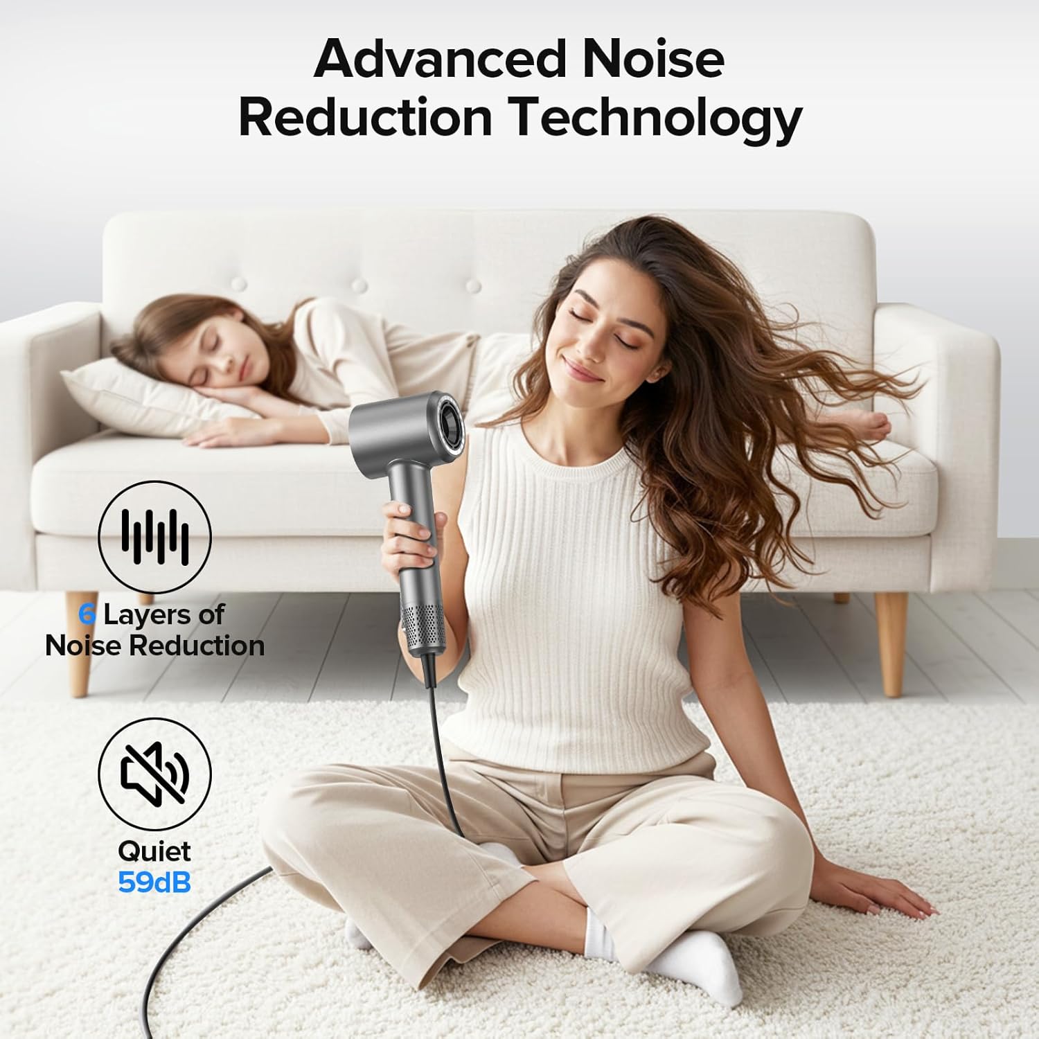 Hair Dryer, 150000 RPM Brushless Motor with 500M Negative Ions, Fast-Dry Lightweight Design, ThermoControl & Magnetic Nozzle/Diffuser, Low Noise Salon Blow Dryer for All Hair, Travel, Home - Image 7
