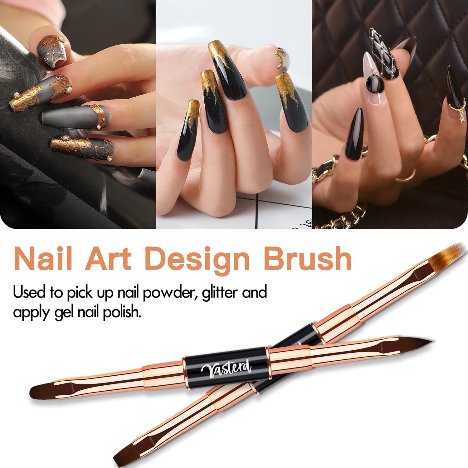 Yasterd Nail Art Brush Set Professional- 5pcs Double-Ended Nail Art Brushes for Long Lines, Thin Liner brush for Nails Detail, Nail Design Brush Ombre Brush 3D Brush Kits for Gel Polish Acrylic Nail Drawing - Image 4