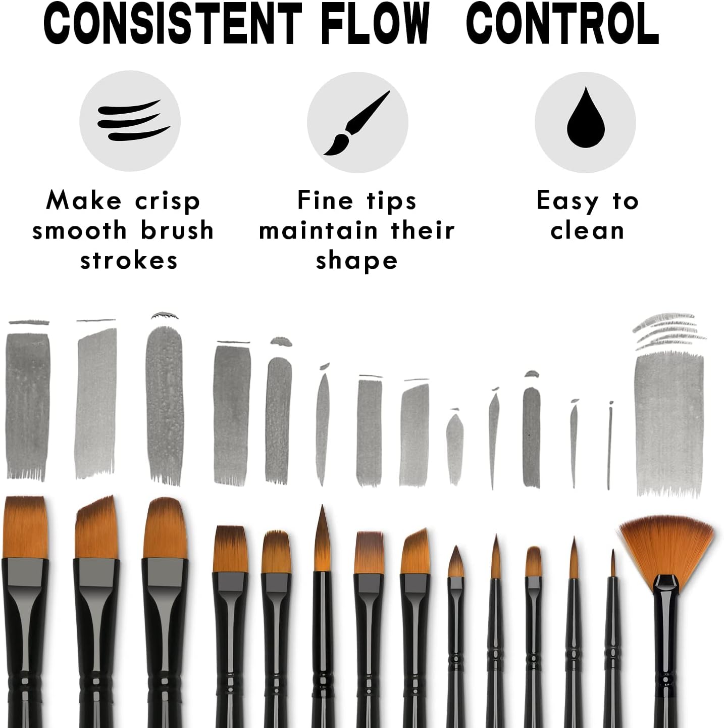 Paint Brushes Set, 14 PCS Artist Brush for Acrylic Oil Watercolor Gouache Artist Professional Painting Kits with Synthetic Nylon Tips - Image 3