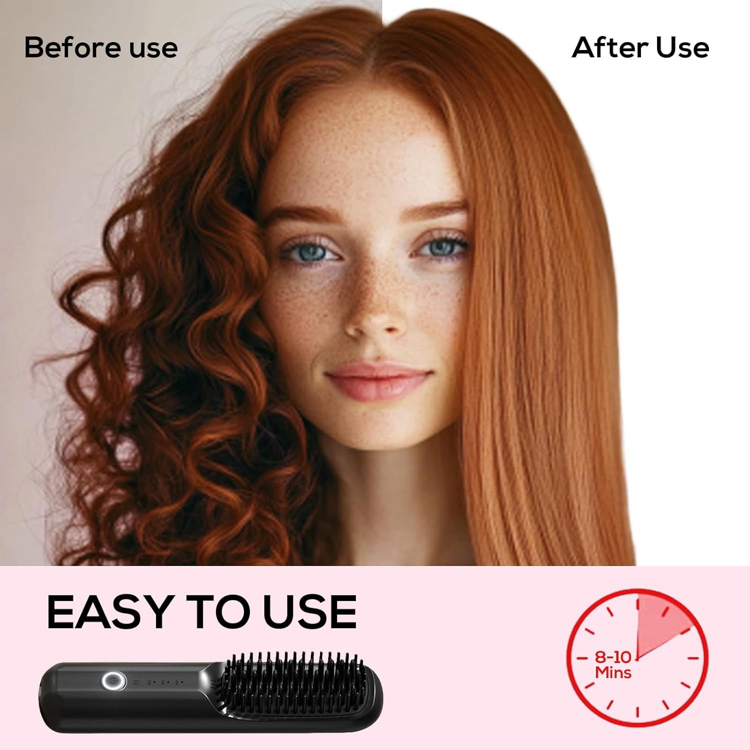 Cordless Hair Straightener Mini Portable Cordless Hair Straightener Brush 3-in-1 Anion Straightening Brush USB Fast Charging Portable Straightener - Image 2