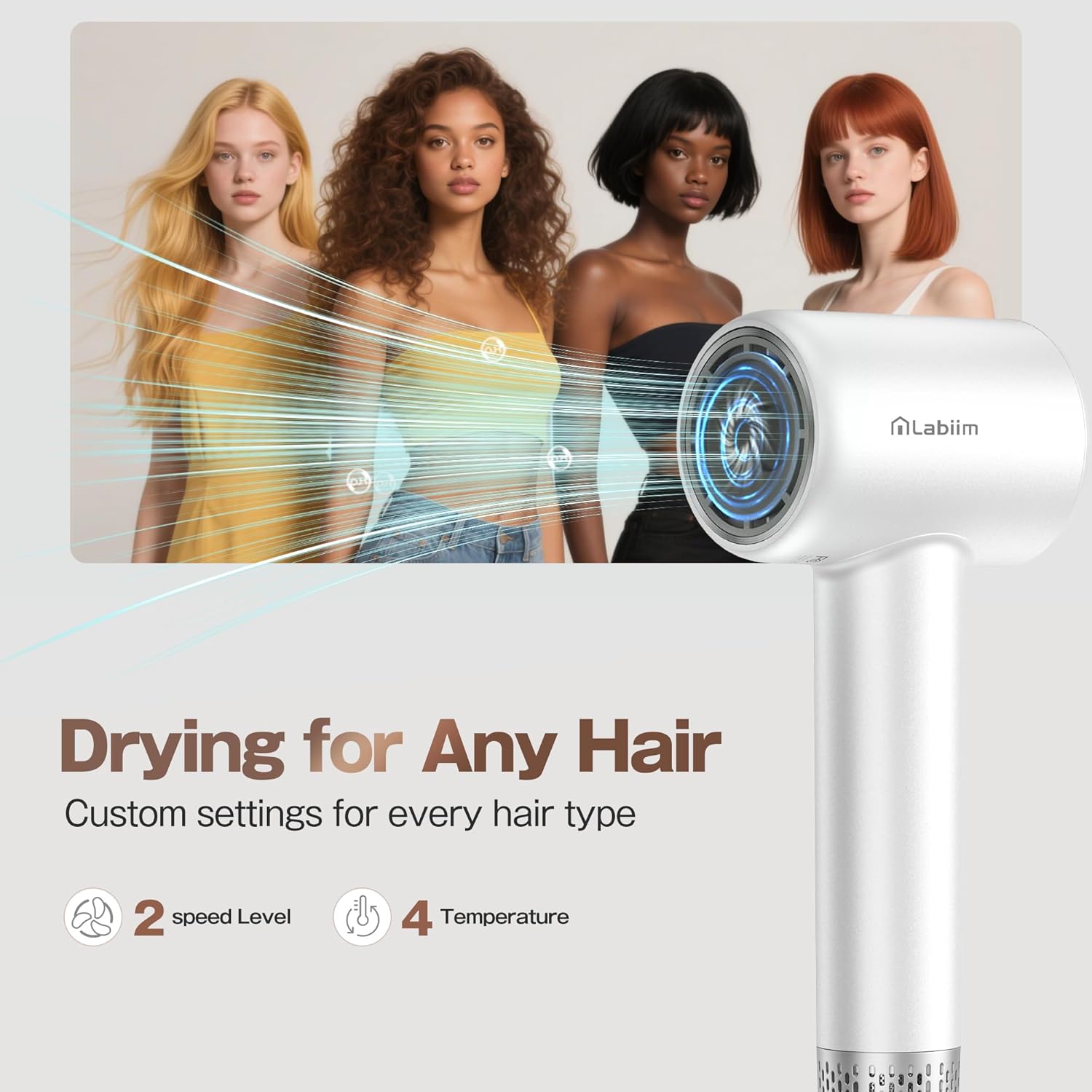 Hair Dryer, High-Speed Ionic Low Noise Blow Dryer with Brushless Motor for Fast Drying, Thermo-Control Quiet Compact Hair Blow Dryer, Hairdryer with 1 Nozzle Attachments for Home Salon Travel - Image 2