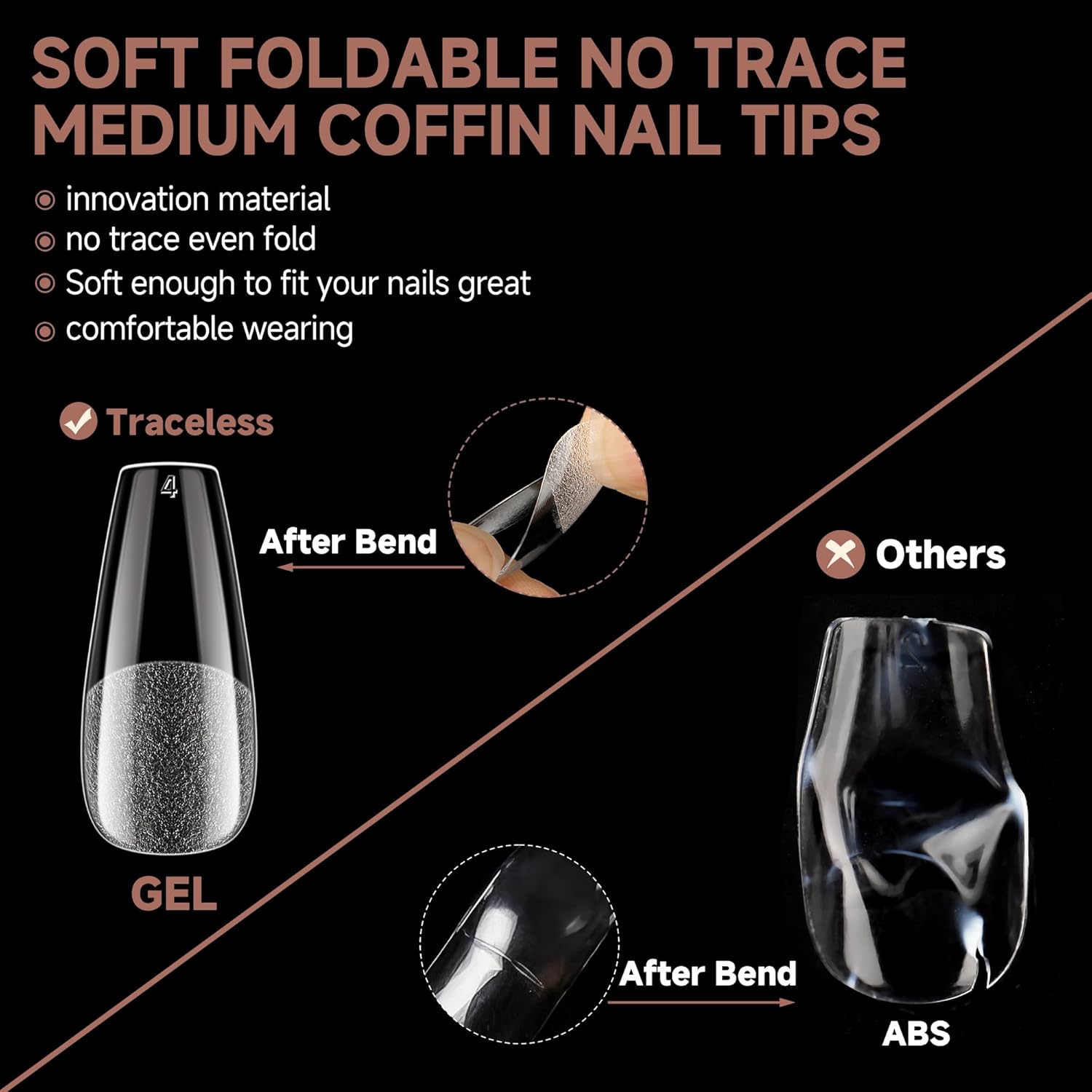 UNA GELLA Medium Coffin Nails Tips 504pcs - Gel Nail Tips Coffin Acrylic Full Cover Pre-buff Soft Gel Nail Tips Half Matte For Nail Extension Home DIY Salon 12 Sizes - Image 6