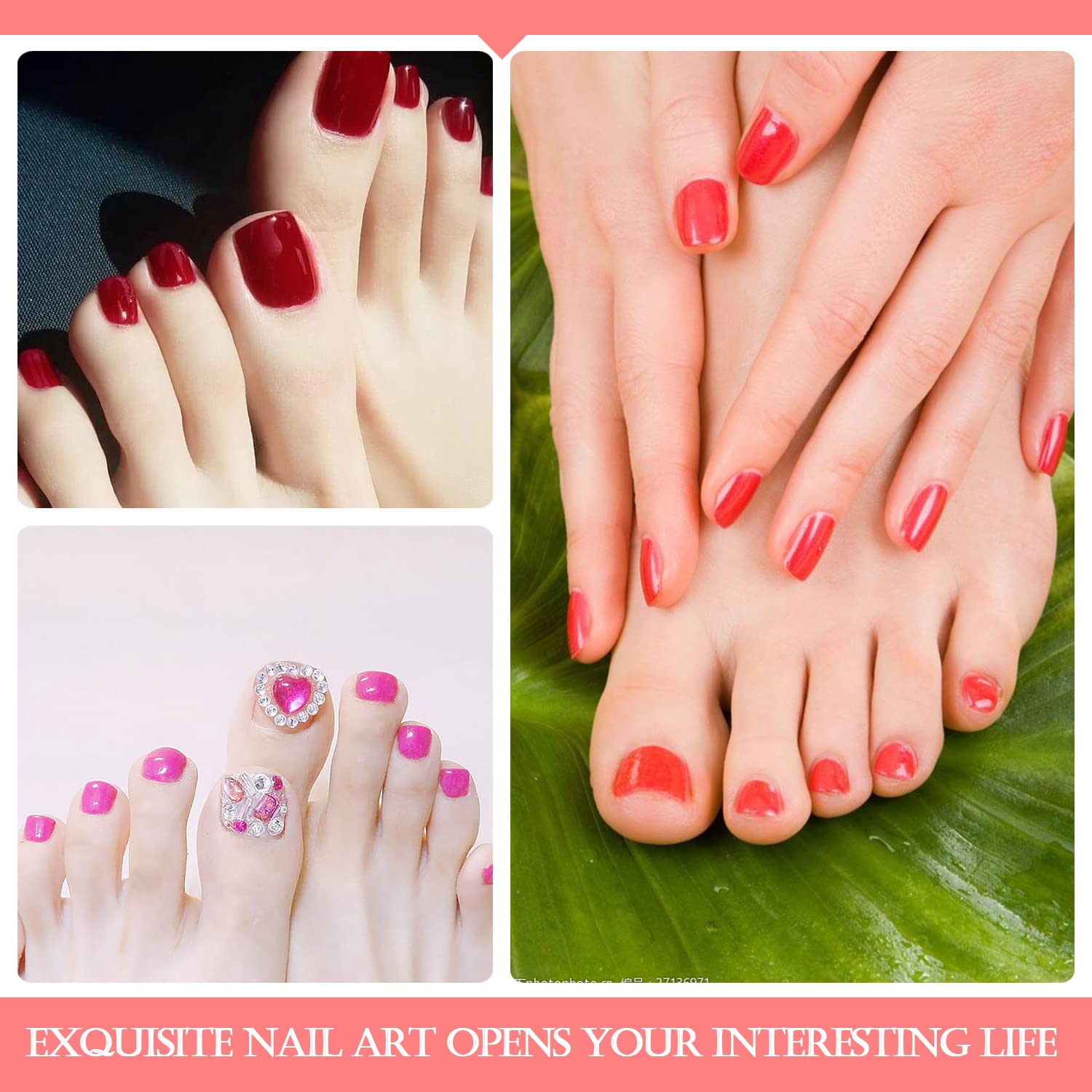 SILPECWEE Toe Nail Stickers Full Nail Wraps Red Solid Color Toenail Polish Strips for Women Self Adhesive Toe Stickers Polish Gel Toenails Stickers with 1pc Nail File (20 Sheets) - Image 5