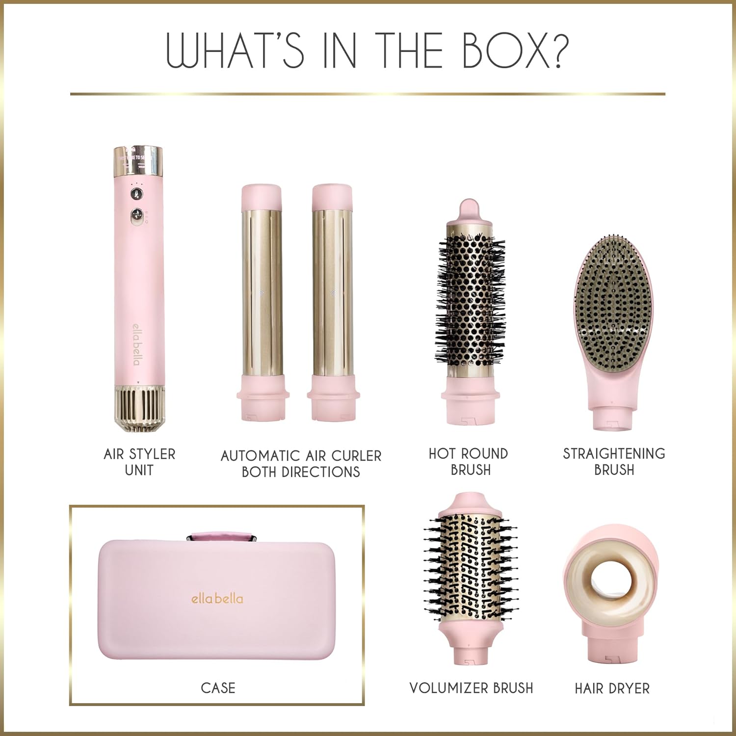 ELLA BELLA® 6 in 1 Professional Hot Air Styler • Powerful Hair Dryer & Straightener Set • Styling Without Heat Damage • Fast Drying Curling Volumizing Straightening • Protective Travel Case (Pink) - Image 7