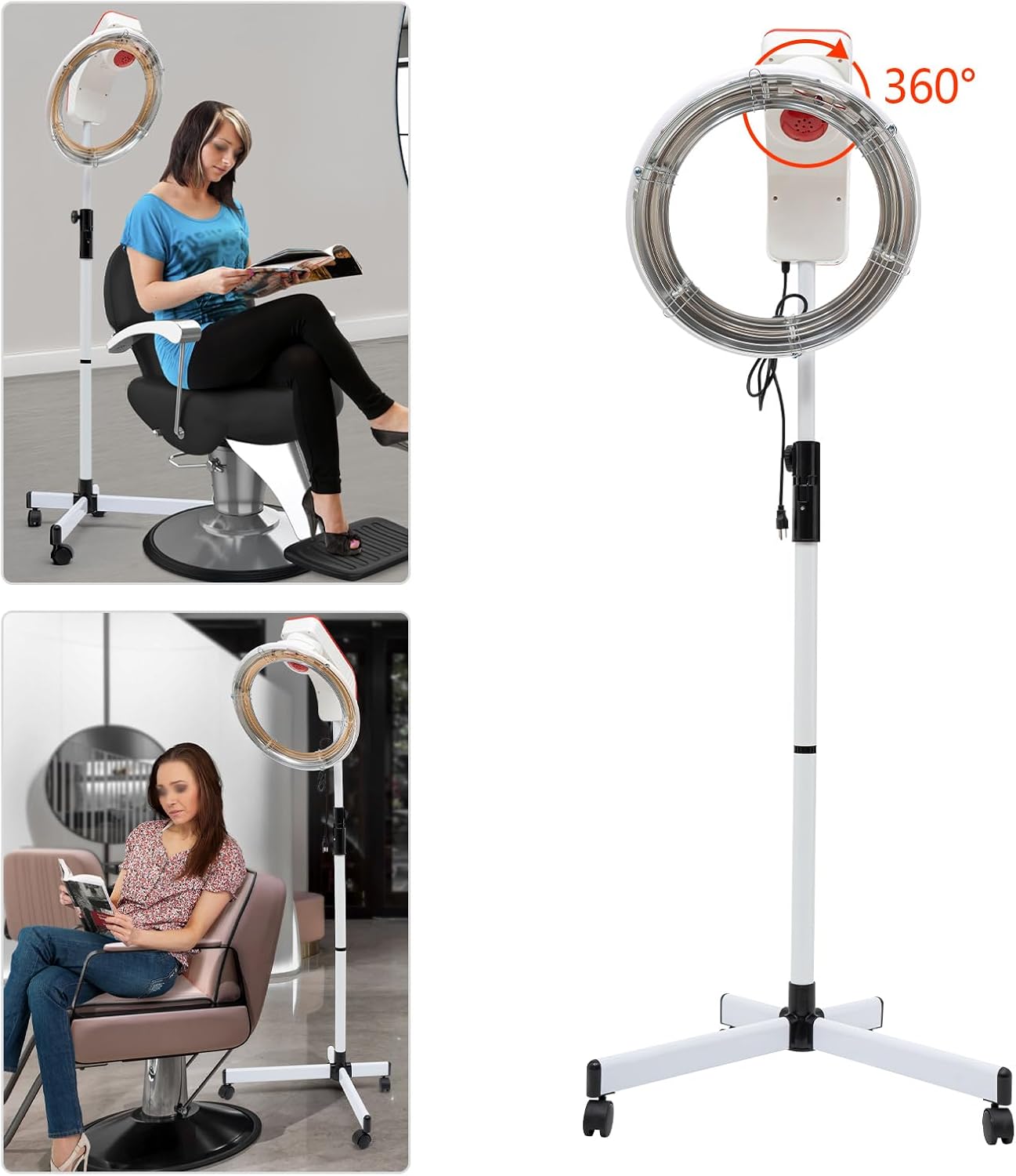 3-in-1 Professional Salon Steamer and Stand Hair Dryer with Wheels for Perm Styling - Image 8