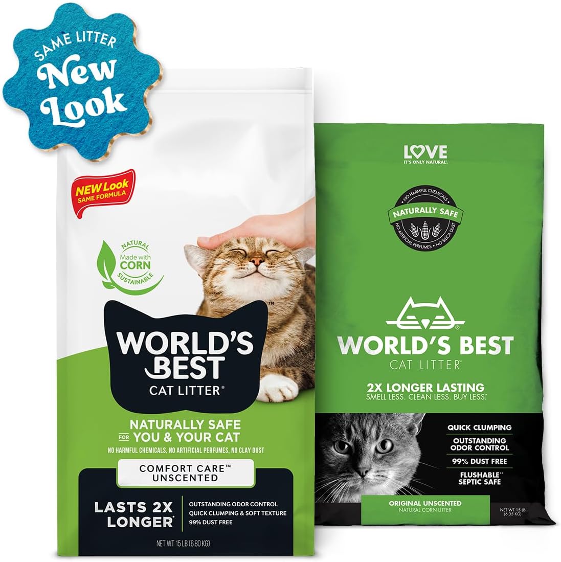 WORLD'S BEST CAT LITTER Comfort Care Unscented 15-Pounds - Natural Ingredients, Quick Clumping, Flushable, 99% Dust Free & Made in USA - Long-Lasting Odor Control & Easy Scooping - Image 2