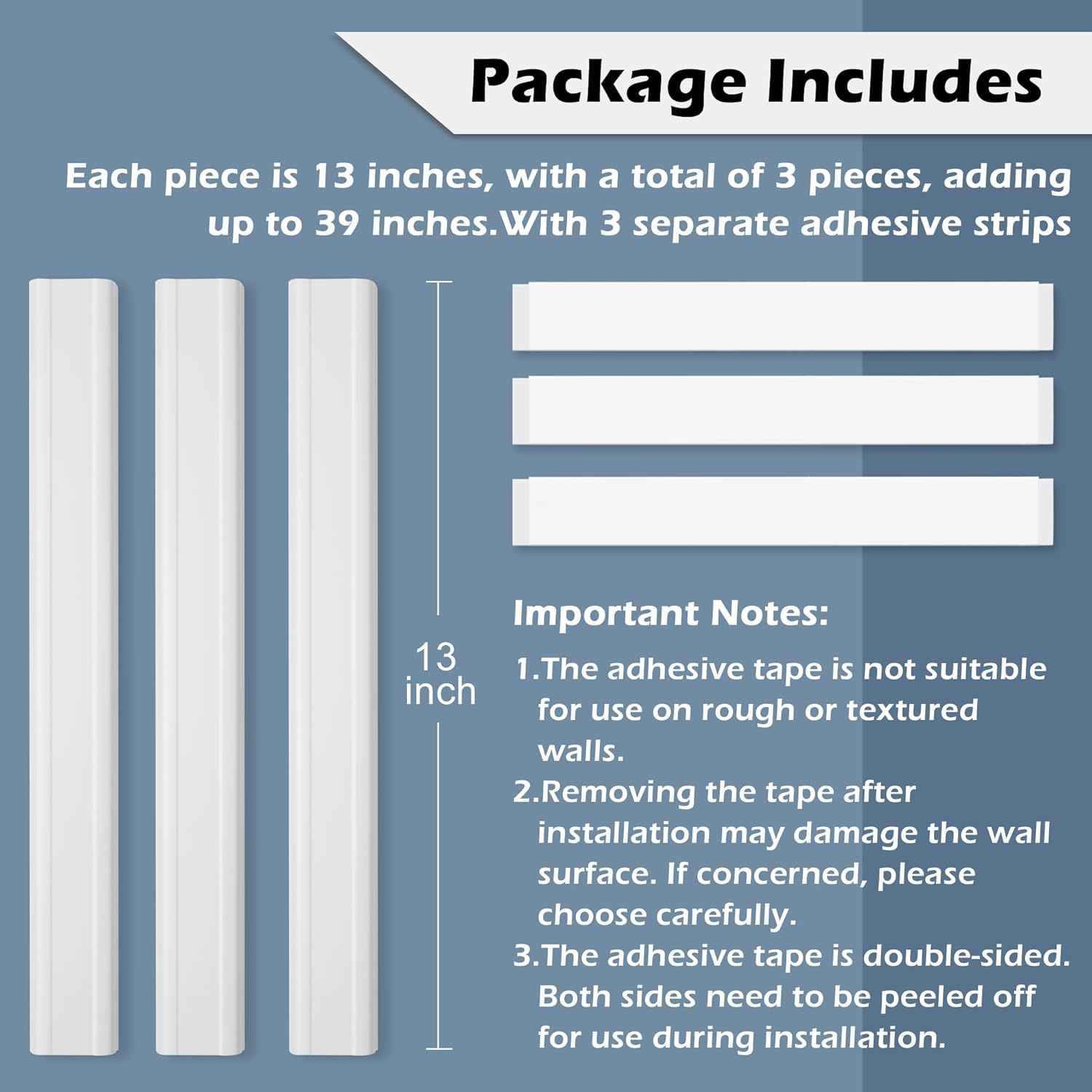TV Cord Hider - 39in(3xL13in) Cord Covers for Wall Mounted TV Cable Hider Wall Kit | Wire Hiders for TV on Wall, Wire Covers for Cords, Cable Concealer Hide Cords, 1.5" W x 0.75" H, White - Image 3