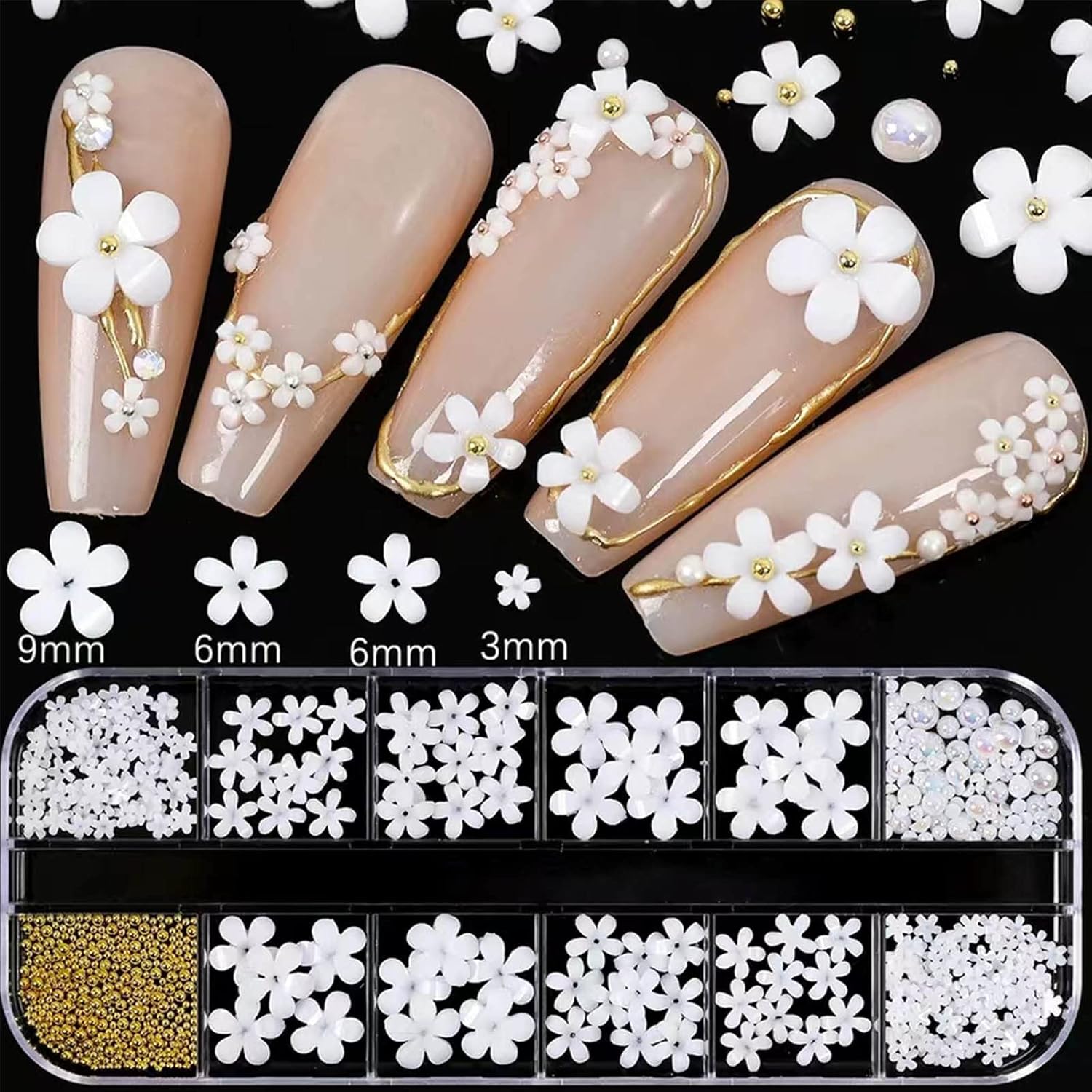 Nail Art Charms 3D Flower Nail Charms for Acrylic Nails White Gold Nail Art Supplies Luxurious Gems Rhinestones Pearls Design Nail Accessories for Women and Girls Nail Decorations. - Image 6