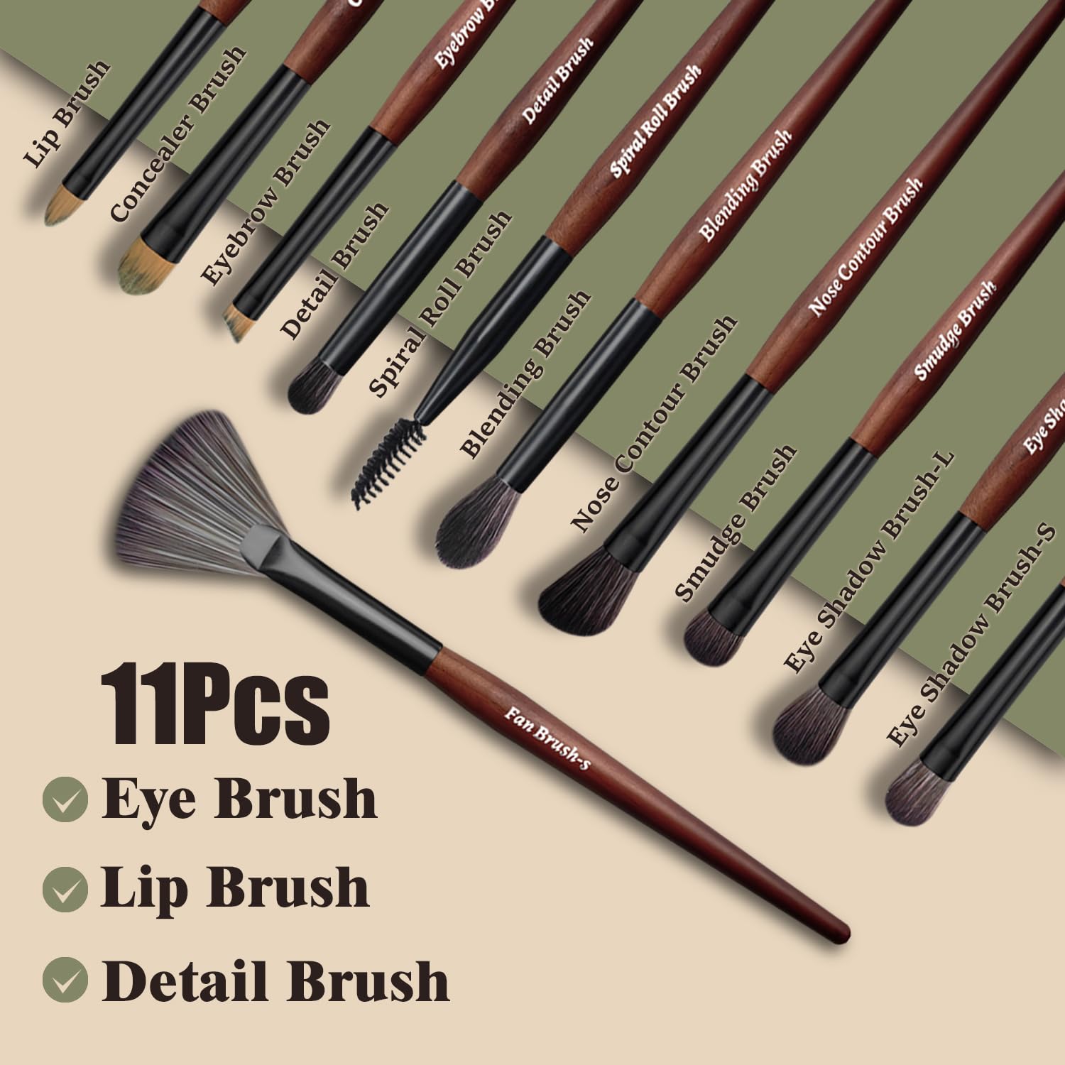 Makeup Brushes 16 Pcs Makeup Brush Set Professional, Wood Handle Travel Make Up Brushes Set with Case, Premium Cruelty-Free Synthetic Fiber Hair Makeup Brush Kit with Holder - Image 4
