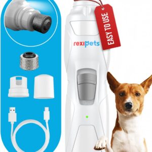 Cat and Dog Nail Grinder - Rechargeable Electric Pet Nail Clipper & Trimmer- Painless Paws Grooming - Quiet 2-Speed Motor. 3 Size Ports for Small, Medium, Large Pets- Up to 4 Hours of Charge
