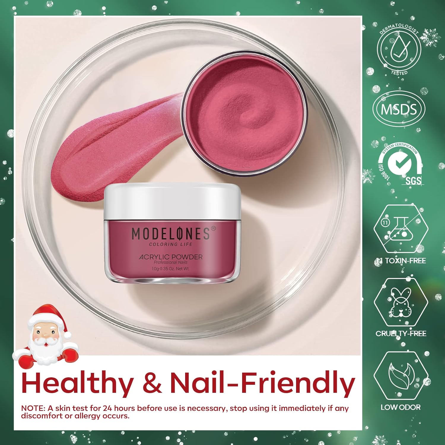 Modelones Christmas Colors Acrylic Powder Kit - 6 Colors Golden Glitter Yellow Green Dark Red Sliver Christmas Eve Cover Powder for Nail Art Extension - No Lamp Needed (C7-Lucky Clover) - Image 9