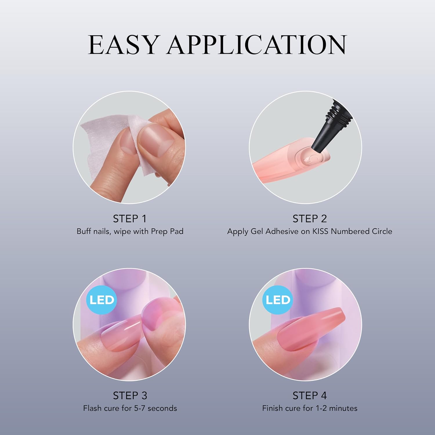 KISS Salon X-tend, Press-On Nails, Nail glue included, 'Gel Adhesive', Clear, Size, Shape, Includes 10Ml Led Gel Adhesive - Image 2