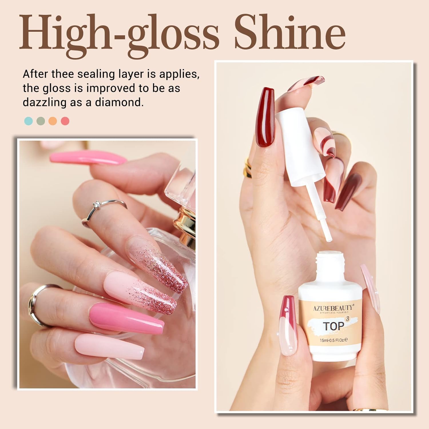 AZUREBEAUTY Dip Powder Liquid Set 15ml/0.5oz 8 Pcs Dipping Base Activator and Top Coat Brush Saver Nail File Necessary Tools for Dip Kit No Lamp Needed - Image 2