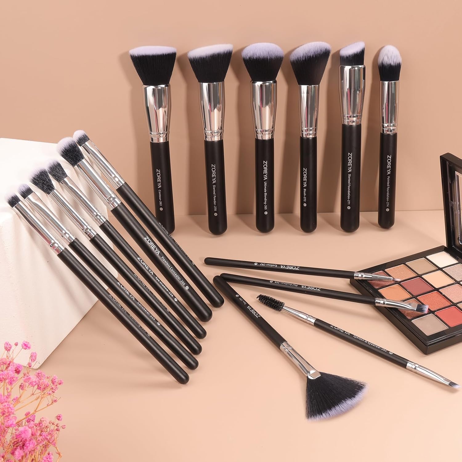 Z'OREYA Makeup Brushes, 16Pcs Makeup Brush Set Premium Synthetic Kabuki Brush Cosmetics Foundation Concealers Powder Blush Blending Face Eye Shadow Brush Set (Black) - Image 7