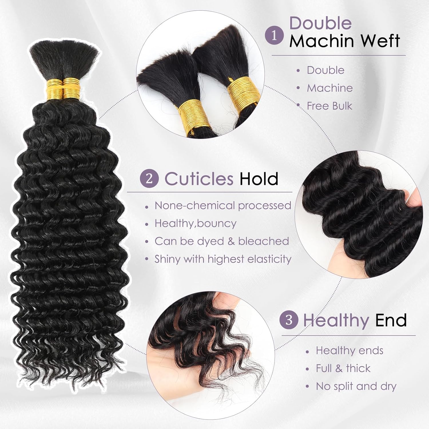 Human Braiding Hair 16inch Deep Water Wave Bulk Human Hair for Braiding 100g 2Bundle/Pack No Weft Human Hair Bundles for Boho Braids Brazilian Wet and Wavy Human Hair Extension Braiding Hair - Image 4