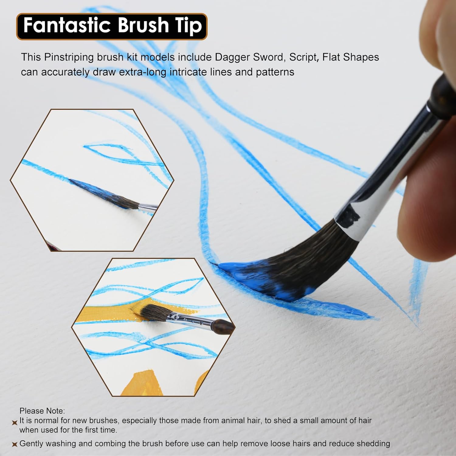 Pinstriping Brush Kit,3 pcs Professional Striping Brushes Long Liner Script Sword Scroll Rigger Brushes - Image 3