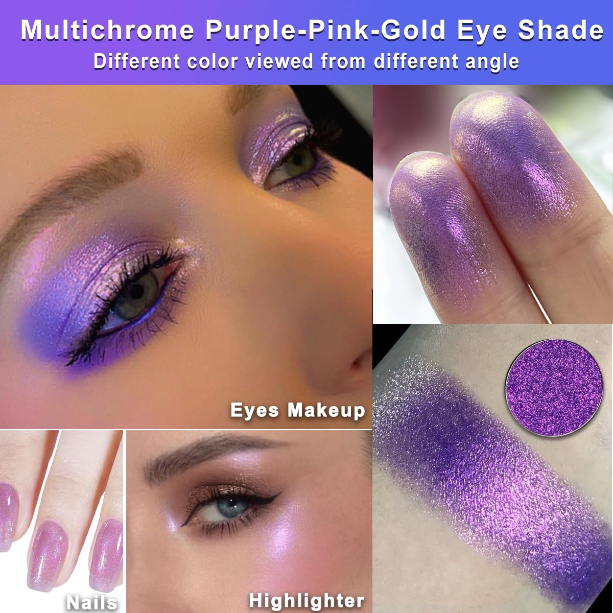 Afflano Duochrome Eyeshadow Palette, Multichrome Purple Eyeshadow Palette, Ultra-Pigmented Purple and Yellow Shades, Matte Metallic Finish - Image 4