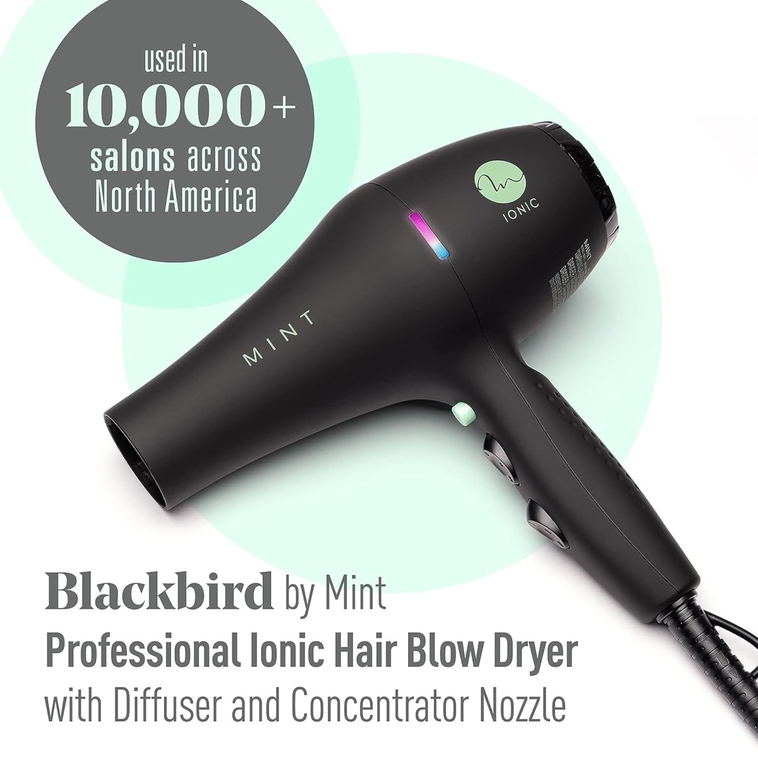 Professional Series Blackbird Infrared Ionic Hair Dryer with Diffuser by MINT | Extremely Quiet and Lightweight Blow Dryer with 1875 Watts of Salon-Grade Drying Power | Ceramic Tourmaline Pro Dryer - Image 2