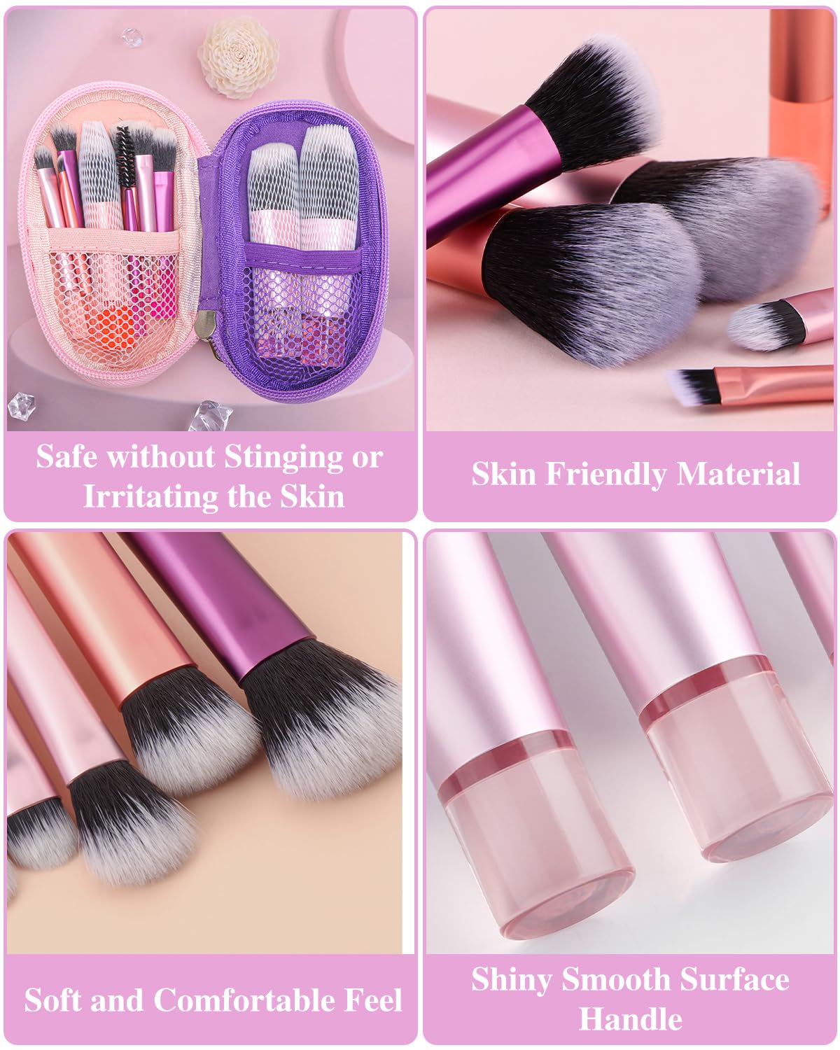 Mini Travel Makeup Brushes Set, 14 Pieces, Portable Full Complete Function Cosmetic Kit with Brush Pouch, On the Go Short Makeup Brush Small Travel Essentials for Women, Girls (Colorful) - Image 4