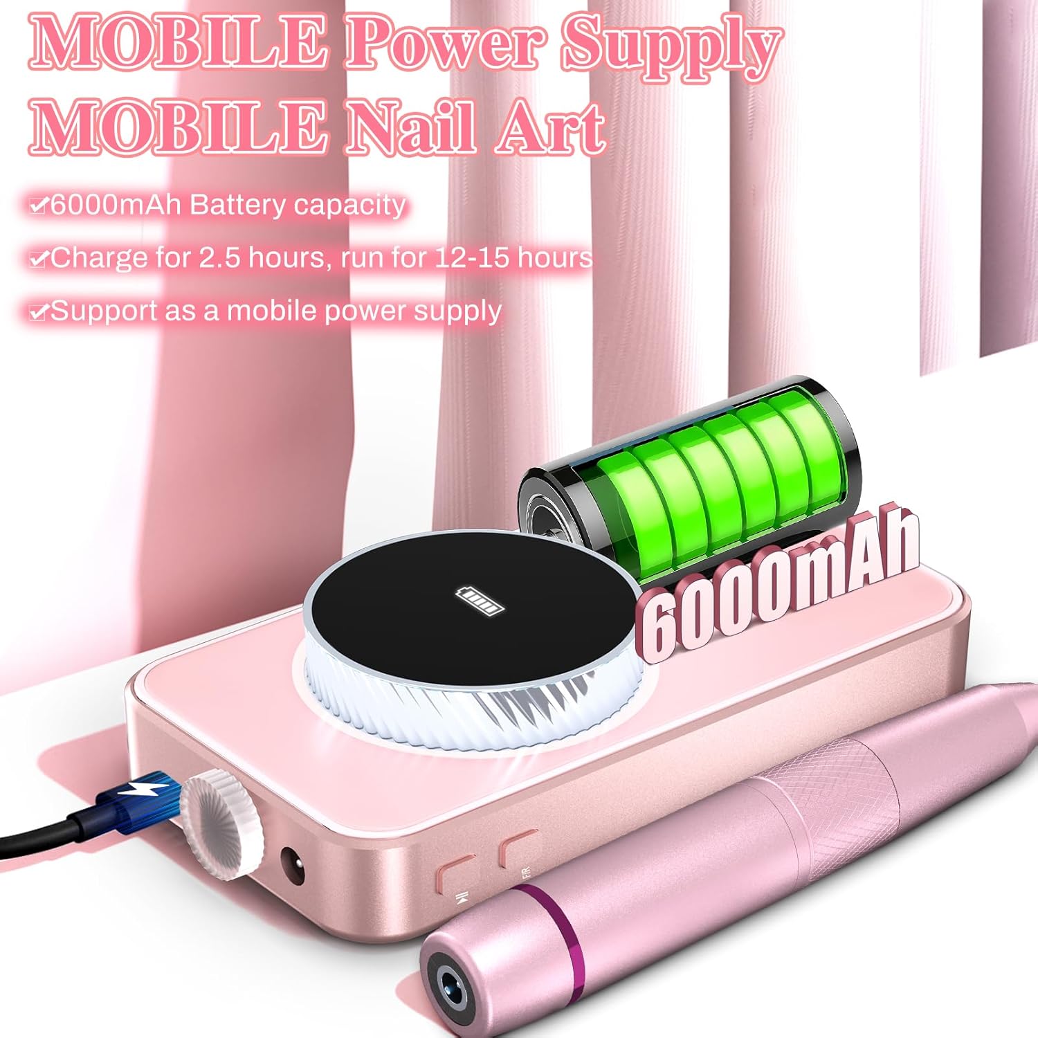 Rechargeable 6000mAh Portable Electric Nail Drill 50000RPM Pro for Home and Salon Use - Image 3