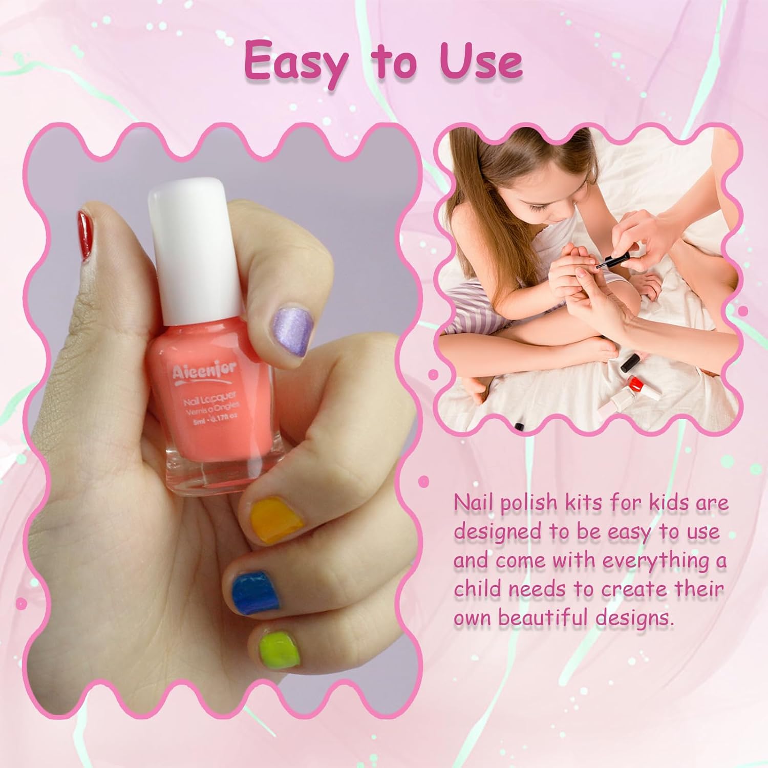 Kids Nail Polish Kit, 12 Color Toddler Nail Polish Set Non Toxic Peel-Off Safe Water Based Low Odor for Girls Ages 5+ for Makeovers and Birthday Zodiac Theme - Image 3