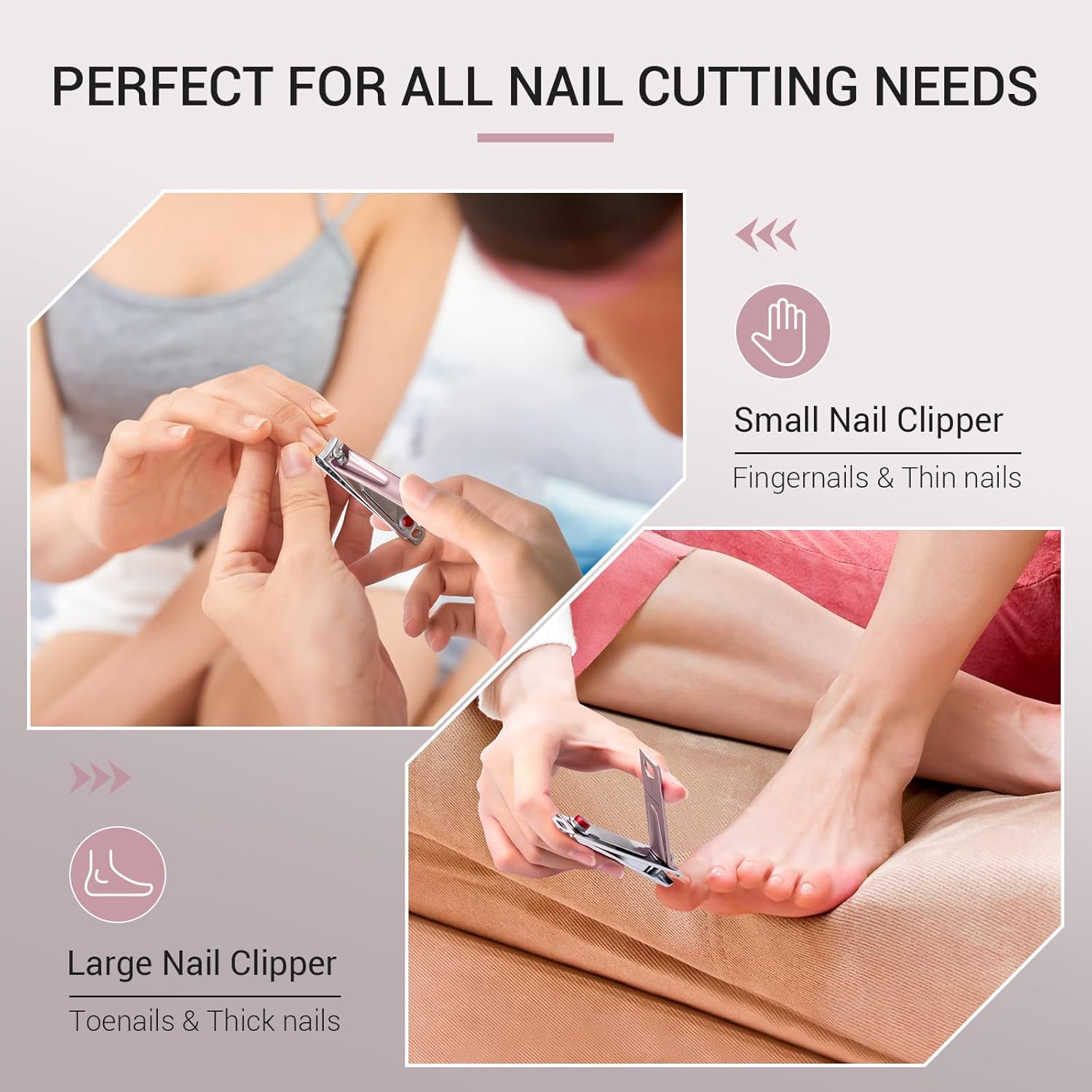 MelodySusie Nail Clippers Set, Ultra Sharp Toenail Clippers with Glass Nail File, 3 in 1 Stainless Steel Nail Clippers for Men Women, Fingernail Clipper Nail Cutter Manicure Set, Pink - Image 7