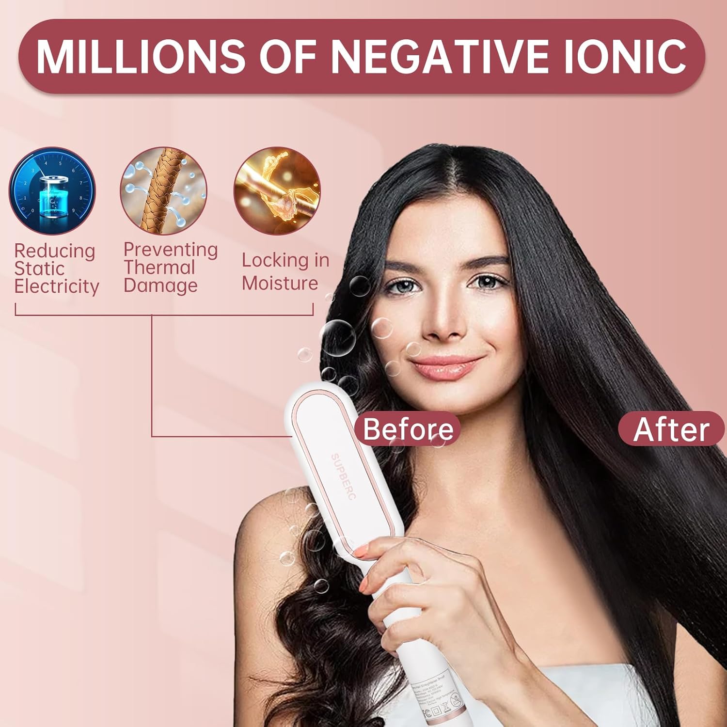 Ionic Hair Straightener Brush for Women, 9 Temperature Settings, Fast Heating - Image 4