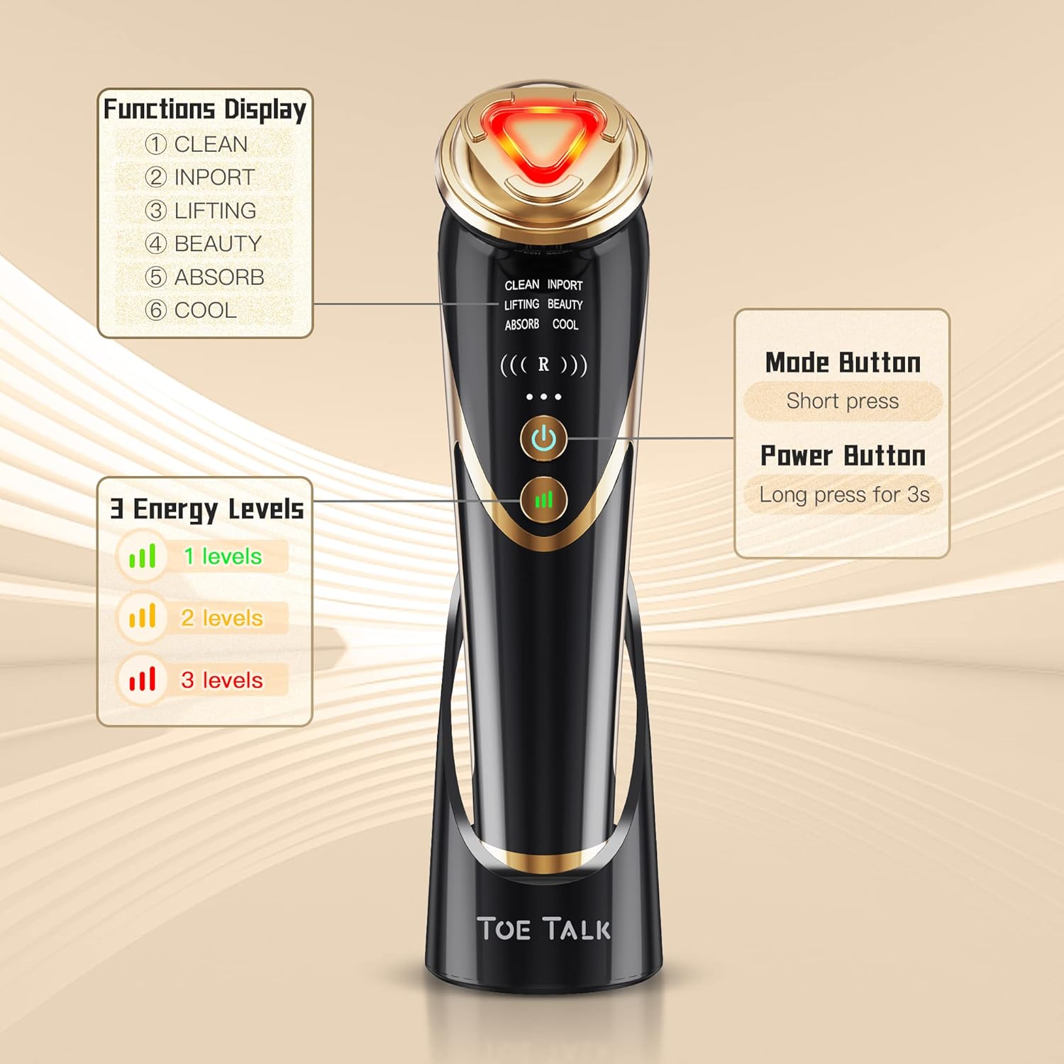 Radio Frequency Facial Machine with EMS - Anti-Aging Skin Tightening Rejuvenation Skin Care Eqipment Home Use,5 in 1 Light Therapy for Wrinkles Lifting High Frequency Face Massager. - Image 3