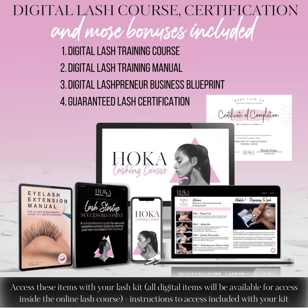 Hoka Lash Eyelash Extension Kit & Training Course and Certification, Professional Lash Extension Kit for Beginners Includes Practice Mannequin Head, Lash Trays, Glue, Tweezers, Fan & More - Image 5
