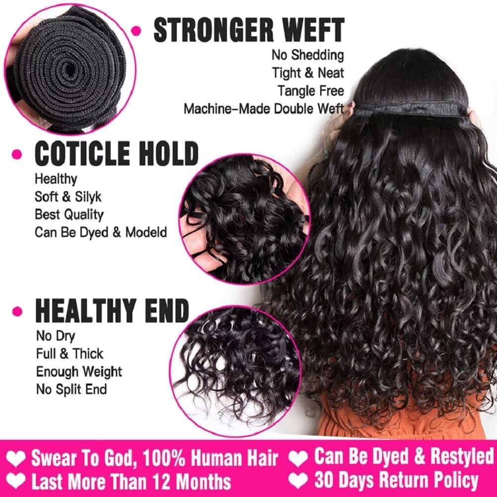 Yavida Water Wave Human Hair Bundles Wet and Wavy Bundles Human Hair Brazilian Unprocessed Remy Hair Water Wave Weave Extensions 10 12 14 Inch Natural Black - Image 2