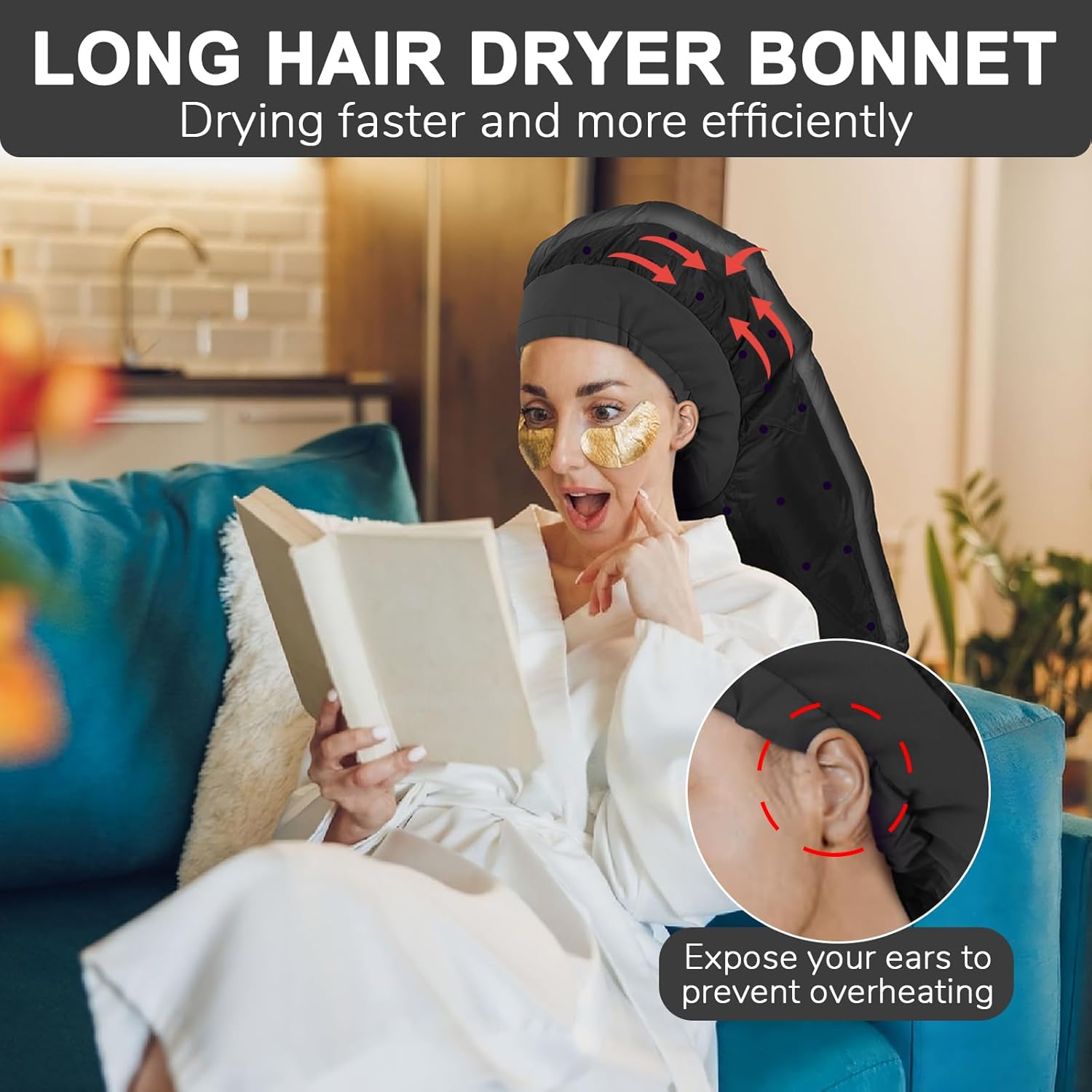 Hair Dryer Bonnet, Large Bonnet Hooded Hair Dryer Attachment for Speeds Up Drying Time & Deep Conditioning, Fits All Head Sizes & All Hair Styling, for Women Long Curly Braid Hair (Black, Large) - Image 5