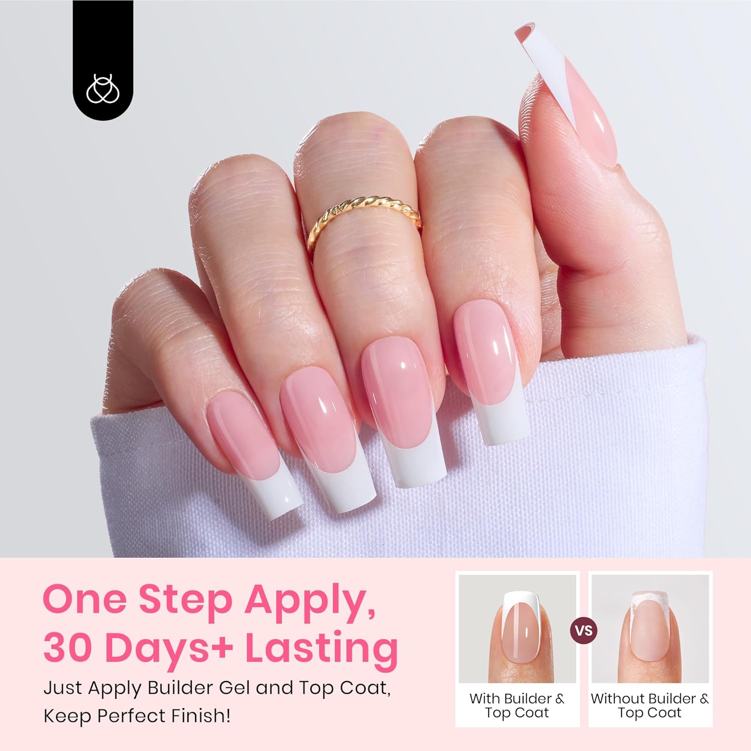 Beetles French Tip Press on Nails Long Square Salon Quality, White French Pink Gel Nail Tips 15 Sizes, Etch X Pre-Primer No Need to File Tips Soak Off Acrylic Nails Extensions DIY Nail Art for Women - Image 2
