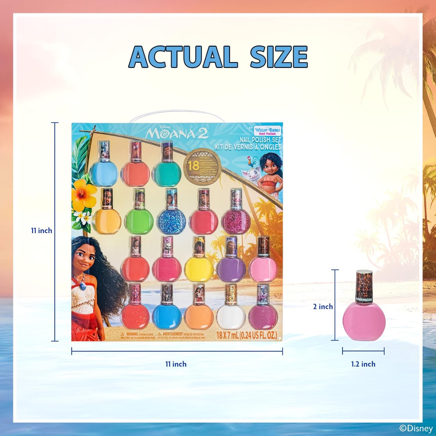 Townley Girl Moana 2 Non-Toxic Water-Based Peel Off Nail Polish Set with Glittery Shimmery Opaque Colors for Girls Kids Ages 3+ Perfect for Parties Spa Days Makeovers 18 Pcs - Image 7