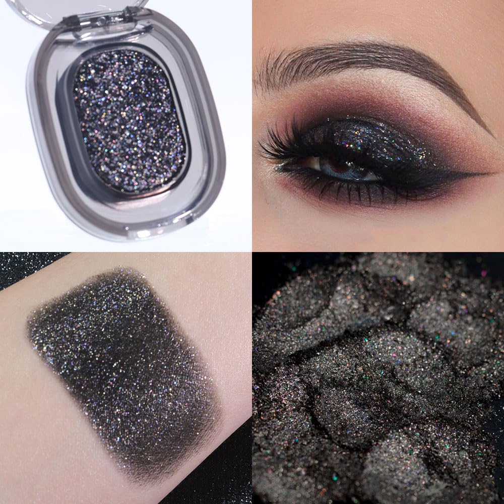 Eye shadow low saturation delicate long-lasting eye shadow palette, Monochrome Glittler Eyeshadow, pressed glitter eyeshadow, Glittle Pressed Powder Single Vegan Eyeshadow, (01 Glittle Black) - Image 4