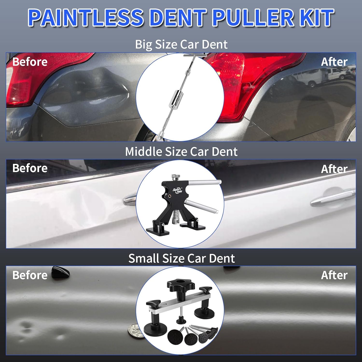 Super PDR Paintless Dent Removal Kit for Car,Body Repair Tools Dent Removal Tools, Hail Damage Repair Tools Dent Puller kit Auto Body Dent Remove Repairs 95% of Car Dents - Image 2