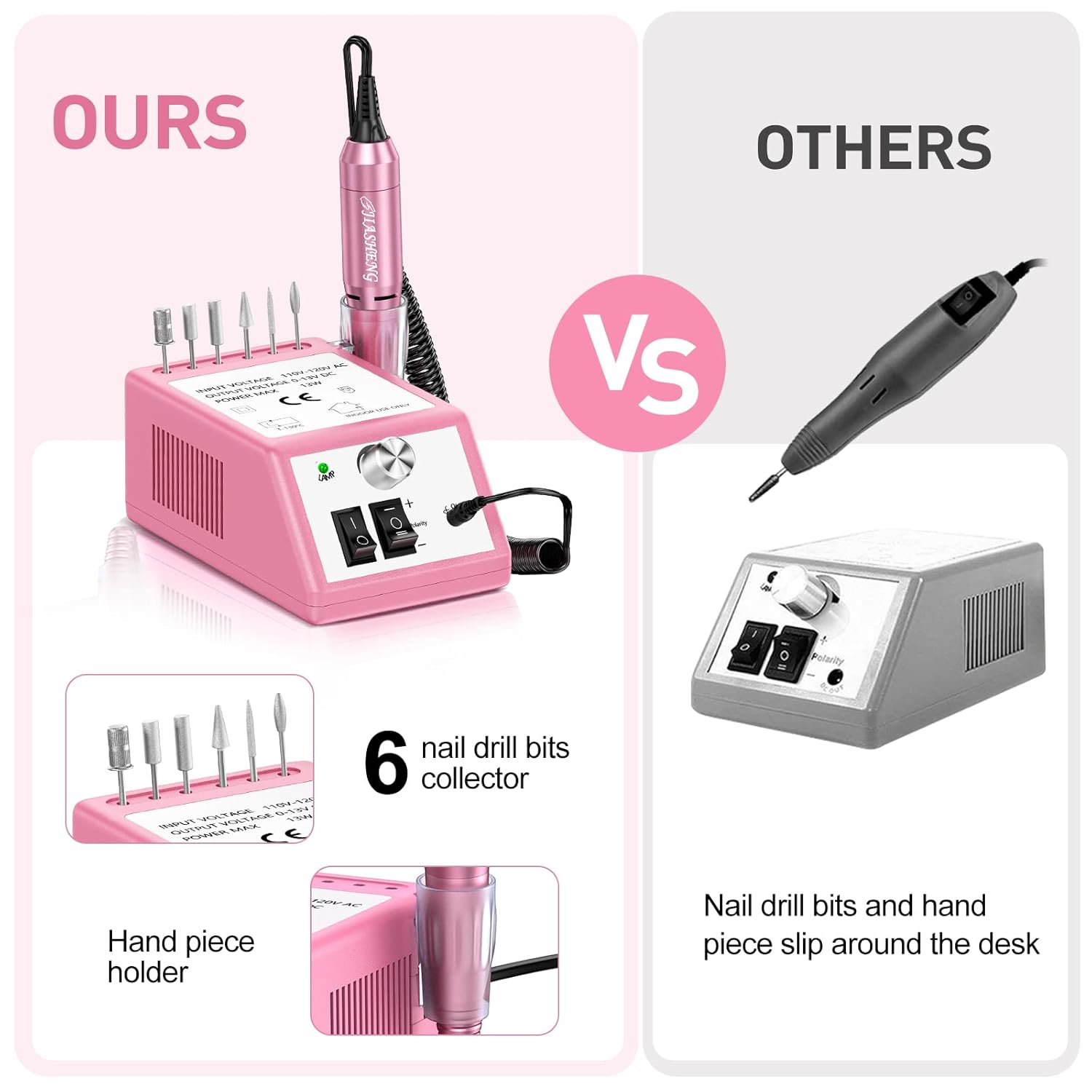 Pink Professional 20000 RPM Electric Nail Drill Kit Acrylic Gel Manicure Polish Remover with Sanding Bands - Image 3