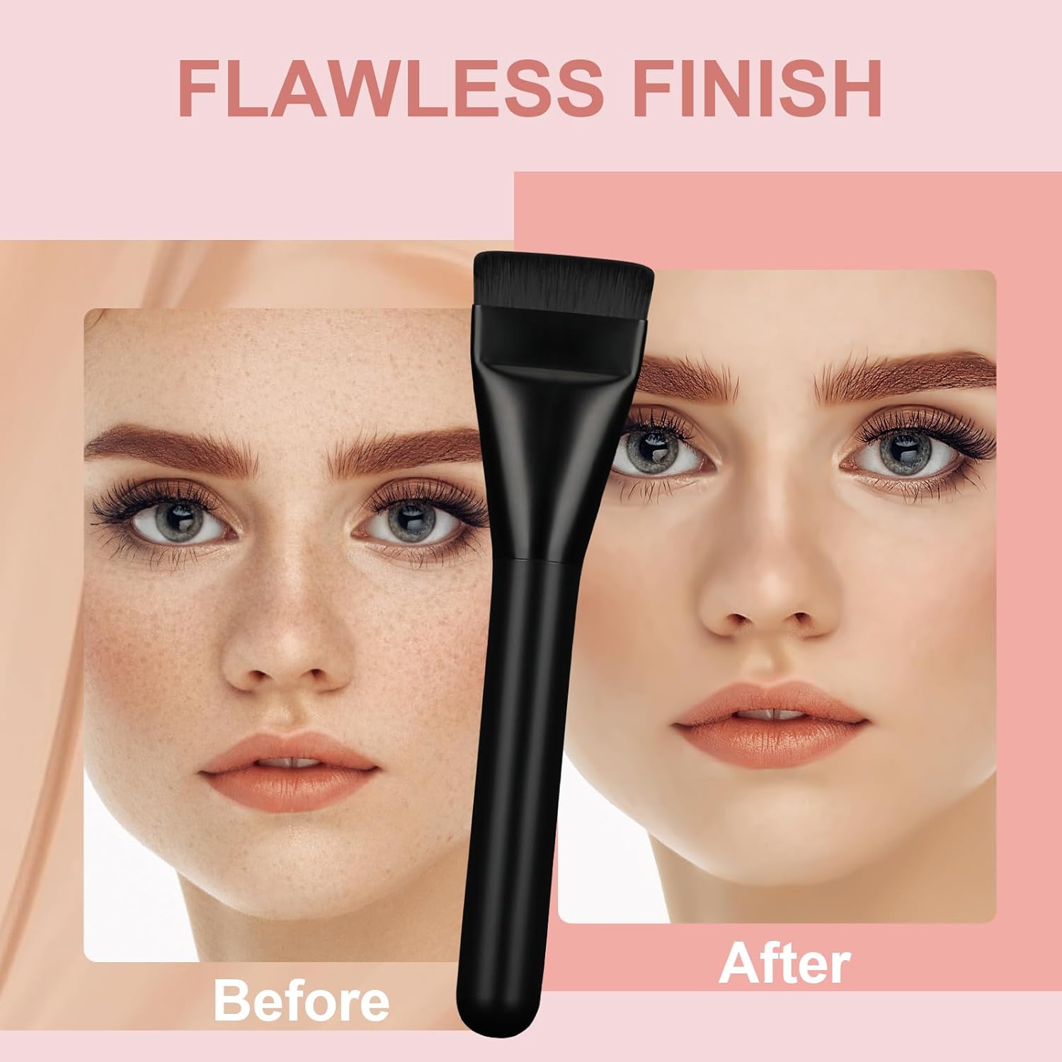 Flat Foundation Brush for Liquid Makeup with Powder Puff Fast Flawless Flat Top Kabuki Makeup Brushes Face Cosmetics Concealer Brush for Liquid, Blending, Powder, Cream, Blush, Buffing Black - Image 6