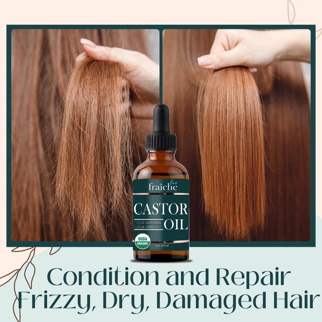 Live Fraiche Organic Castor Oil for Face (2oz) + FREE Filled Mascara Tube, 100% Pure USDA Eyebrow Eyelash Growth Serum, Cold Pressed, Hexane Free Hair Lash Serum - Image 3