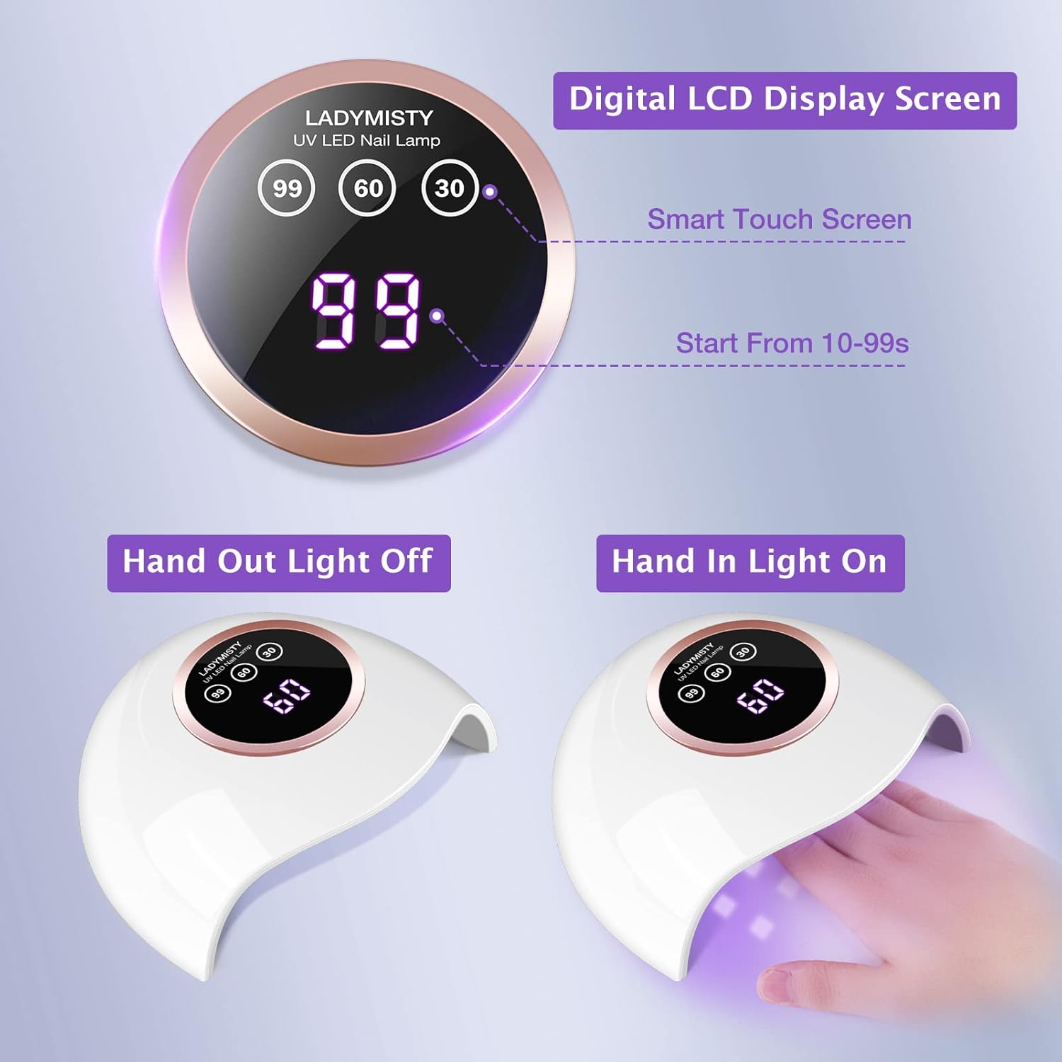 72W UV LED Nail Lamp Light Dryer for Nails Gel Polish with 18 Beads 3 Timer Setting & LCD Touch Display Screen, Auto Sensor, Professional Nails, White - Image 4