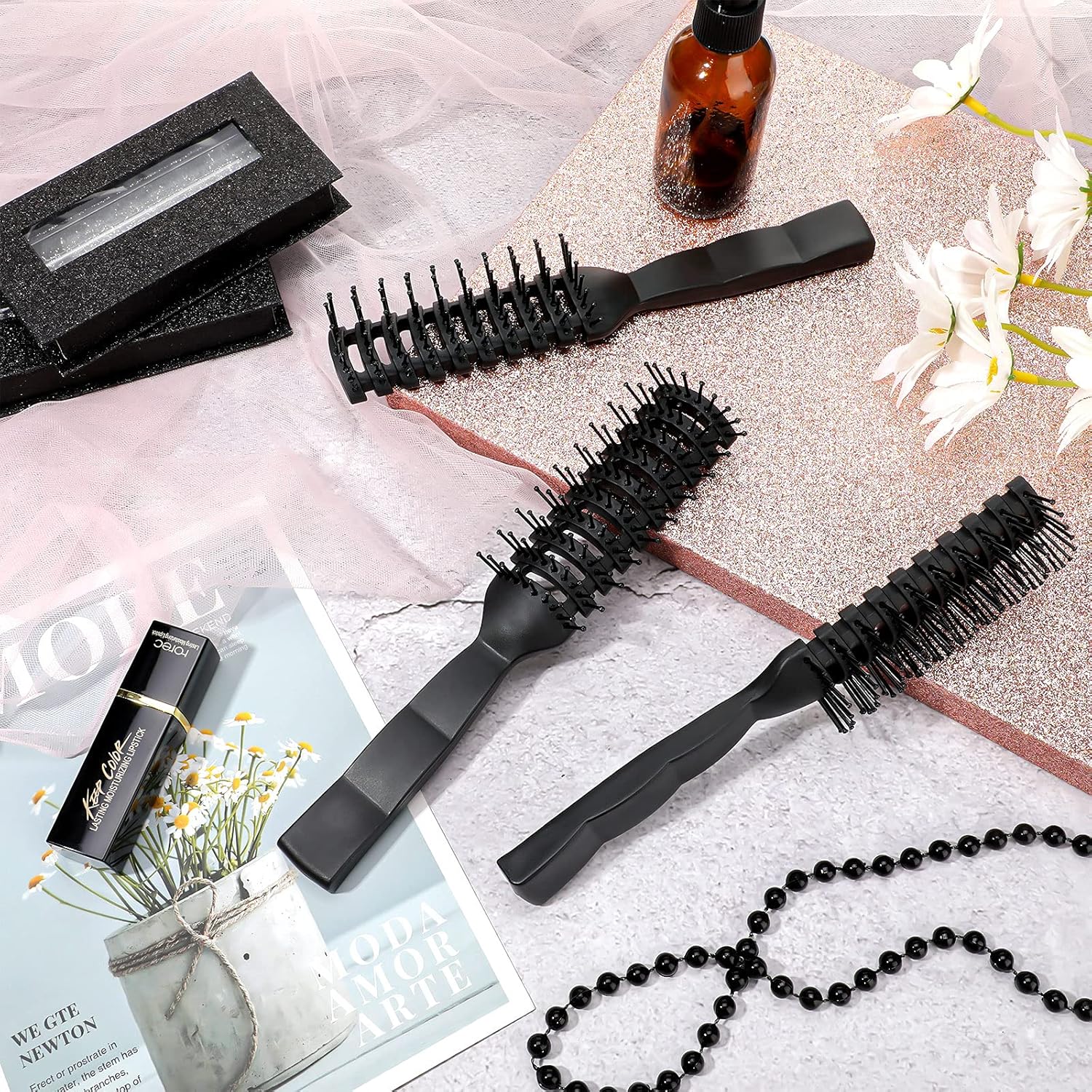 8 Pcs Curved Vented Hair Brush Set Bulk Vent Brushes Anti Static Detangling Brush with Ball Tipped Bristles and Lightweight Grip Control for Wet Short Curly Straight Hair Blow Drying Quickly, Black - Image 7