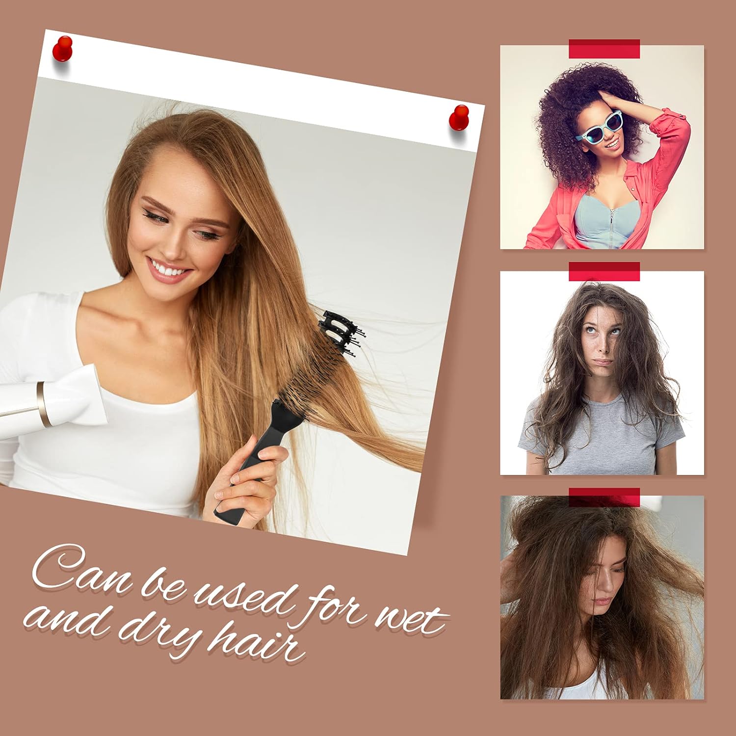 8 Pcs Curved Vented Hair Brush Set Bulk Vent Brushes Anti Static Detangling Brush with Ball Tipped Bristles and Lightweight Grip Control for Wet Short Curly Straight Hair Blow Drying Quickly, Black - Image 6