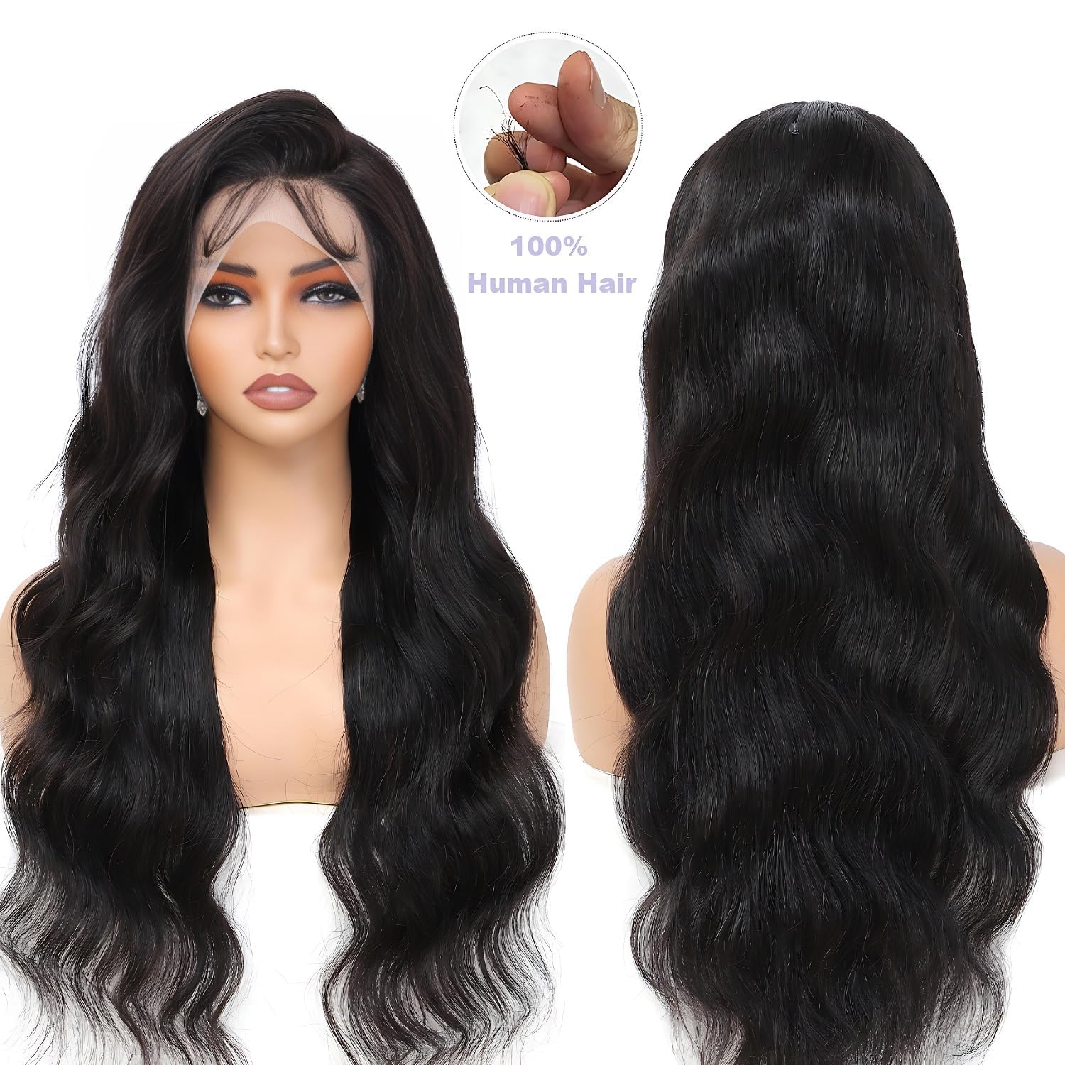30 Inch 13x6 Lace Front Wigs Human Hair 200% Density Body Wave HD Lace Front Wigs Human Hair Pre Plucked Glueless 13x6 Full Frontal Wig for Women Natural Black - Image 5