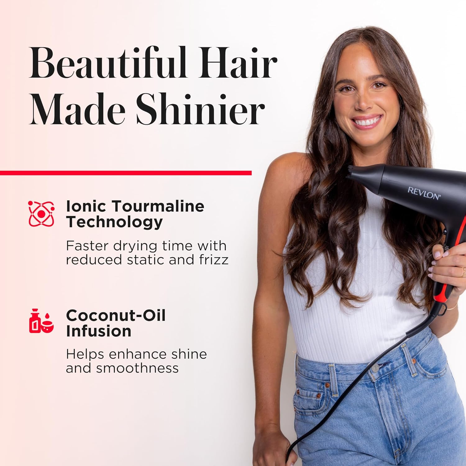 REVLON SmoothStay Coconut Oil Infused Hair Dryer with Diffuser, Blow Dryer with Diffuser and Concentrator Attachment, for Shinier, Smoother, Salon-Quality Hair - Image 3