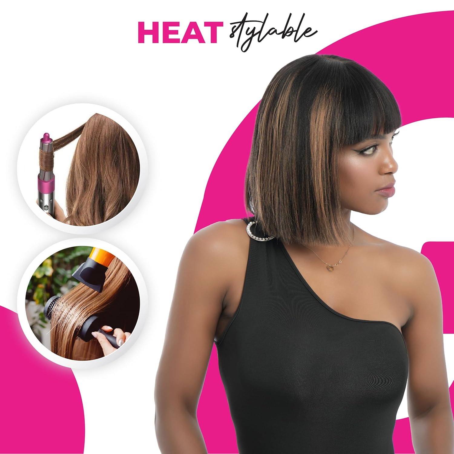 10 inch Yaki Straight Bob Wig Vietnamese Human Hair Wig Pre-Bleached, Wear and Go Lace Bob Wig Human Hair 180% Density Piano Brown, Glueless Wig Human Hair with Blunt Bangs - Image 4