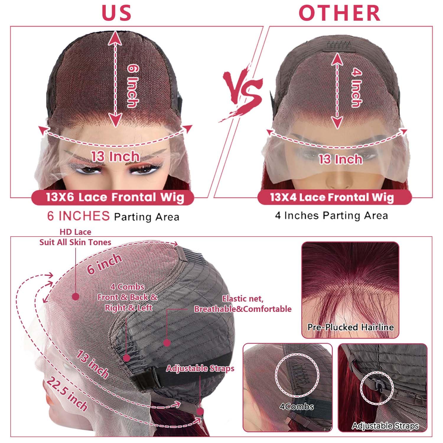 99j Burgundy Lace Front Wigs Human Hair 28 Inch 13x6 Body Wave Lace Front Wigs Human Hair Pre Plucked 180 Density HD Transparent Red Colored Wigs Human Hair for Women with Baby Hair - Image 3