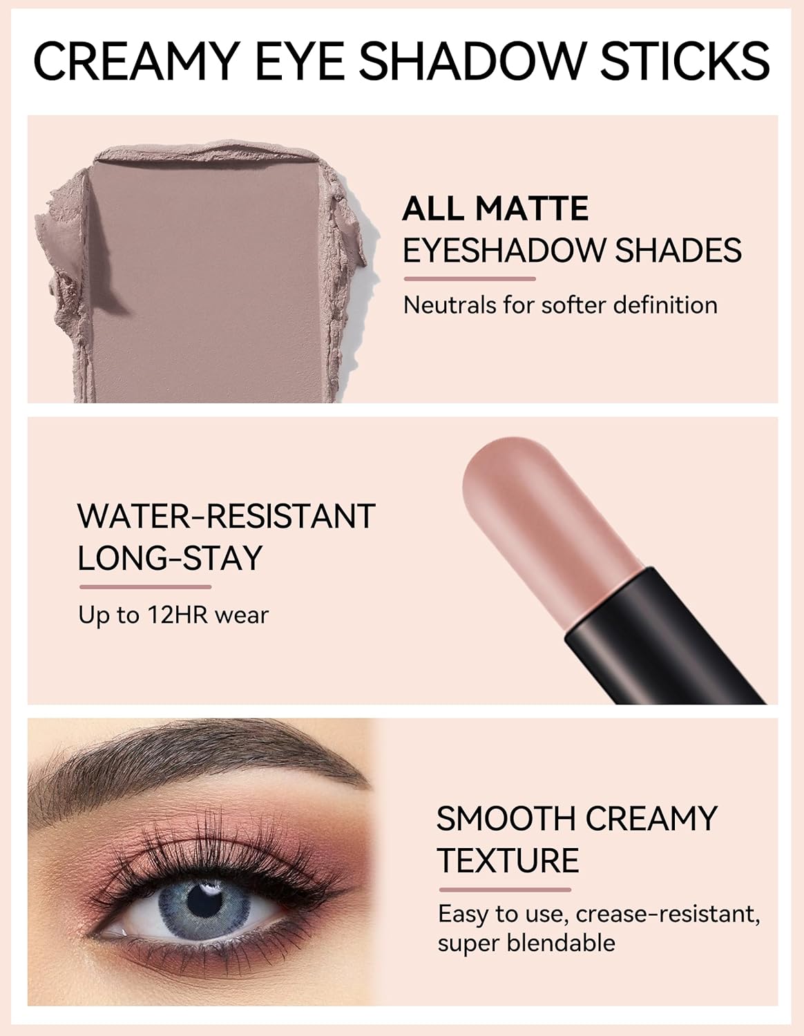 Erinde Waterproof Cream Eyeshadow Stick, Matte Nude Eye Shadow Sticks, Longwear Blendable High Pigmented, Neutral Eye Shadow Sticks Matte for Older Eyes, Smokey Eyeshadow Pencil Crayon, 21 Gray Brown - Image 4