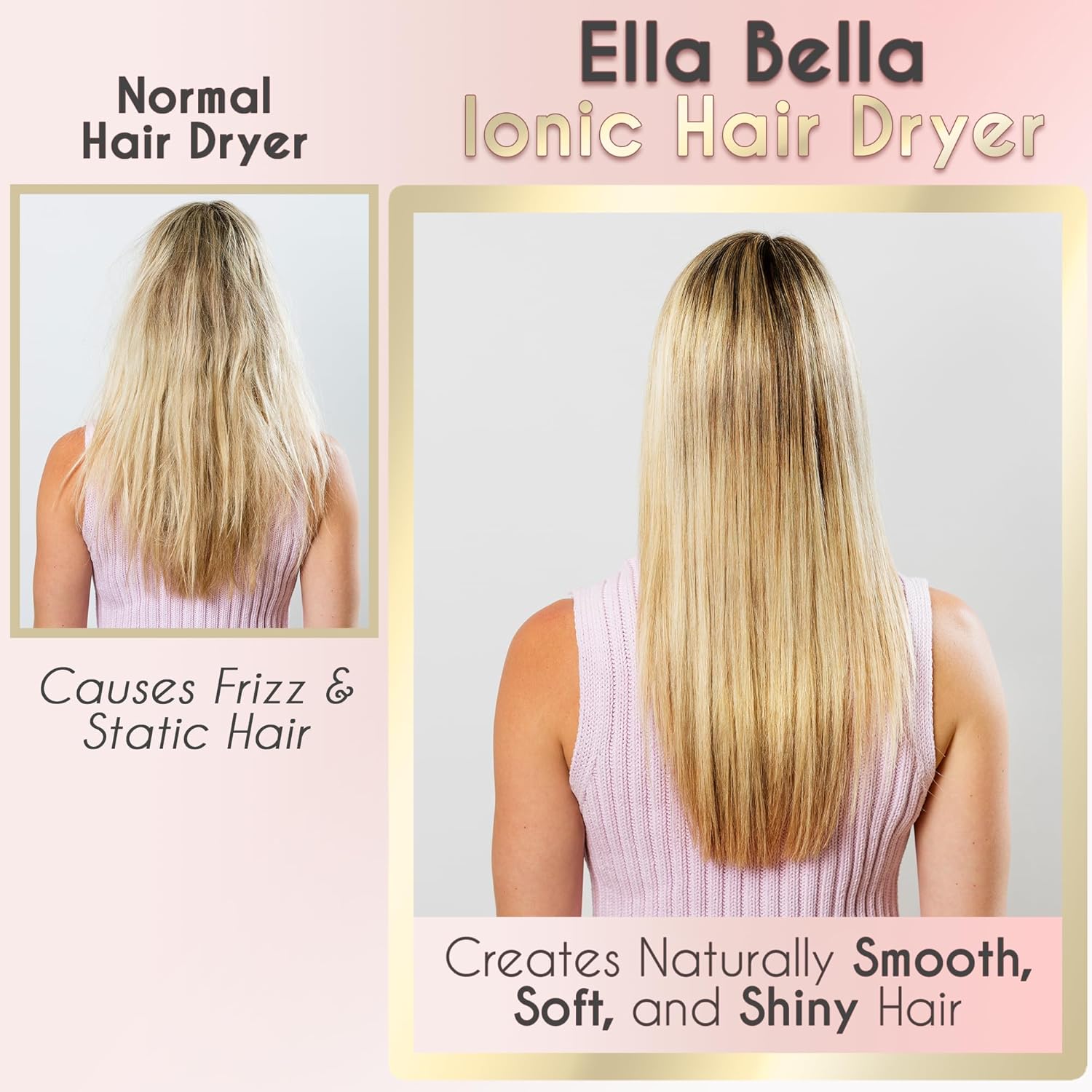 ELLA BELLA® Professional Ionic Hair Dryer with Diffuser • Negative Ion Blow Dryer • Suitable All Hair Types • Intelligent Heat Control & Rapid Drying Speeds • Lightweight Design • Low Noise Technology - Image 2